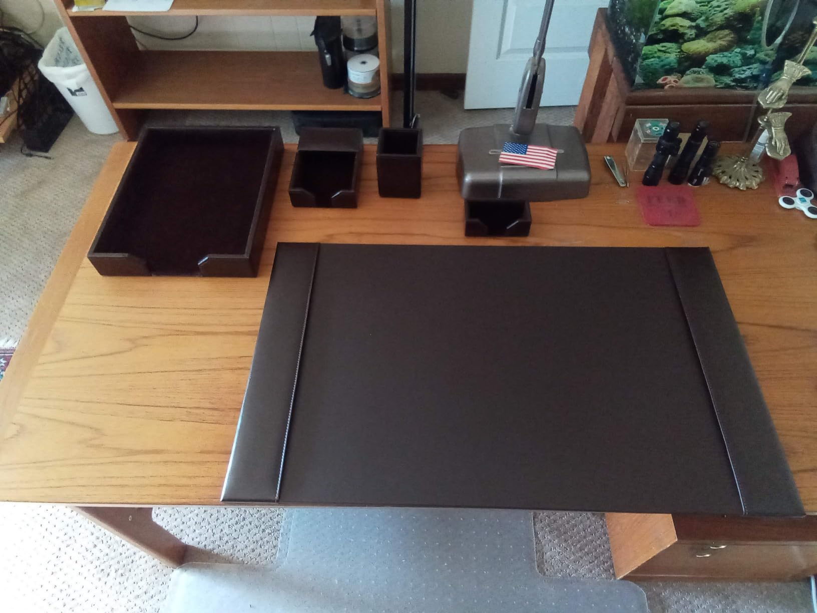 DACASSO Bonded Leather Desk Set - Luxury Leather Desk Pad & Desk Organization Essentials - Office Organization & Executive Desk Decor - (Dark Brown, 5 Piece) customer photo 1