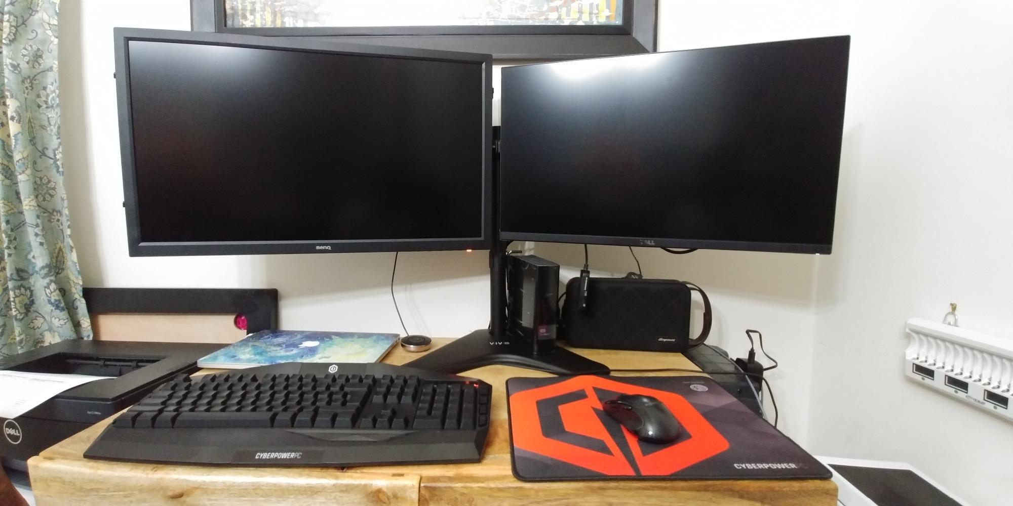 VIVO Quad 13 to 30 inch Monitor Free-Standing Mount, Fully Adjustable Desk Stand, Holds 4 Flat or Curved Display Screens, STAND-V004F customer photo 2