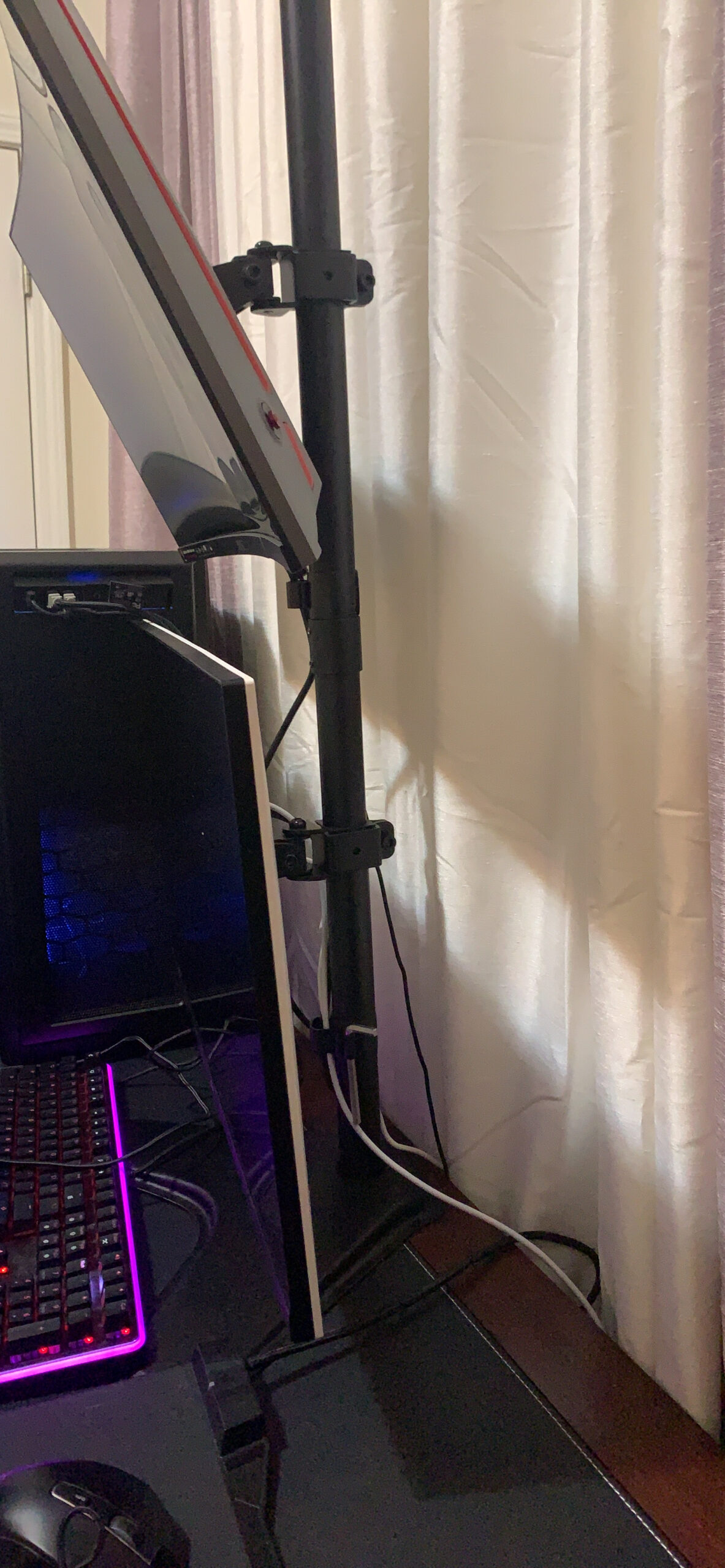 VIVO Dual Monitor Desk Stand Free-Standing LCD Mount, Holds in Stacked Vertical Position 2 Ultrawide Screens up to 34 inches, Black, STAND-V002L customer photo 2