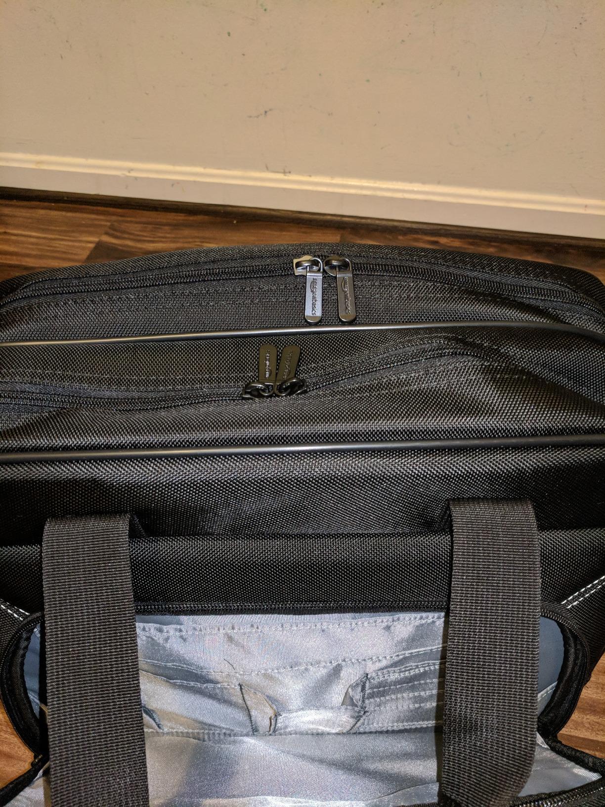 Amazon Basics Rolling Wheeled Laptop Bag, 15.6 in, Black, Sturdy with Compartments and Locking Handle customer photo 1