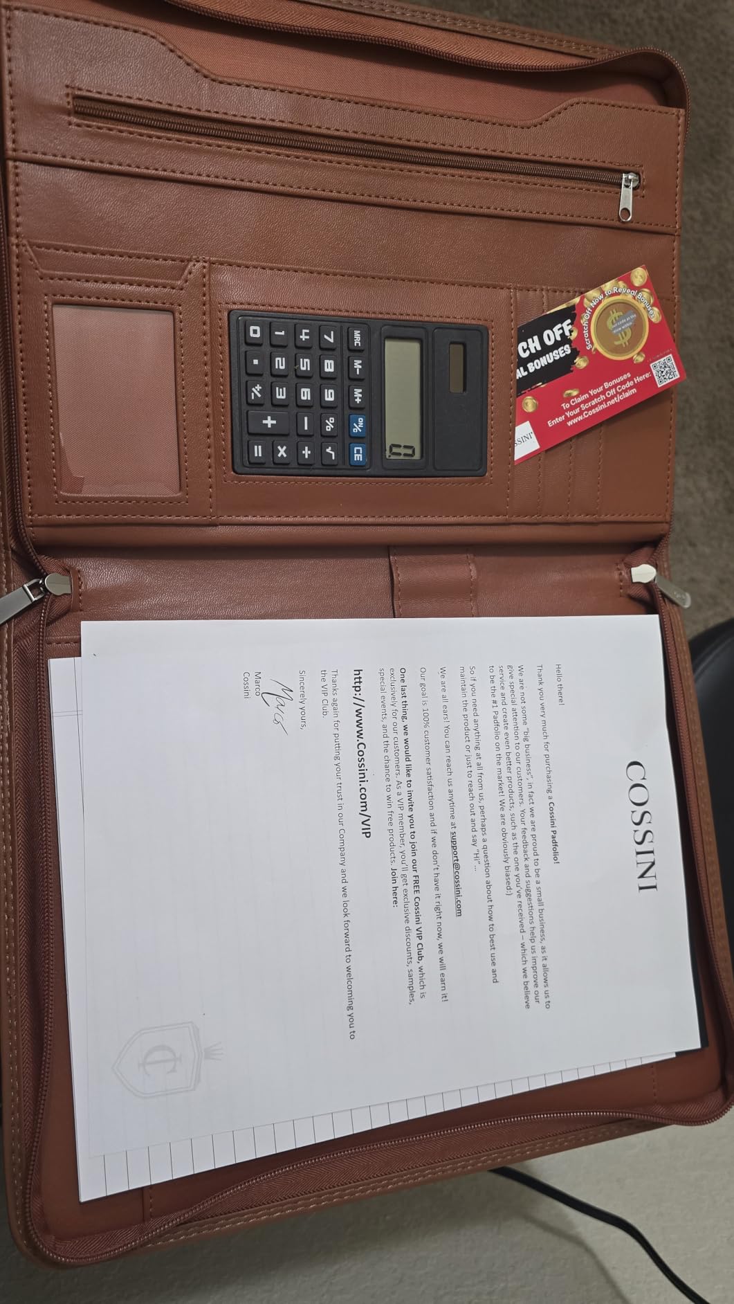 Cossini Black Superior Vegan Leather Business Portfolio with Zipper - Padfolio All-in-One. Smartest Protective 10.1 Inch Tablet Sleeve, Presentation Slot, Solar Calculator, Card Storage, Writing Pad customer photo 2