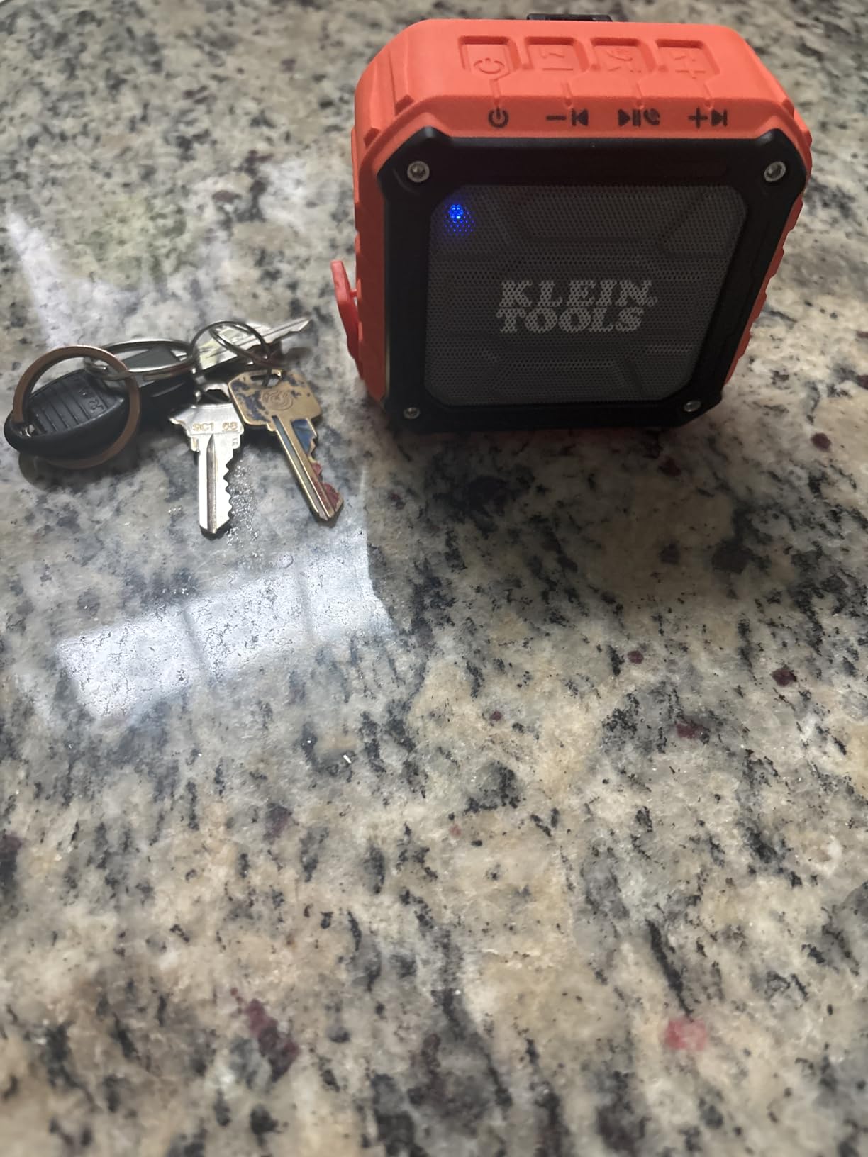 Klein Tools AEPJS1 Bluetooth Speaker, Wireless Portable Jobsite Speaker Plays Audio and Answers Calls Hands Free, IPX5, Worksite Ready customer photo 1