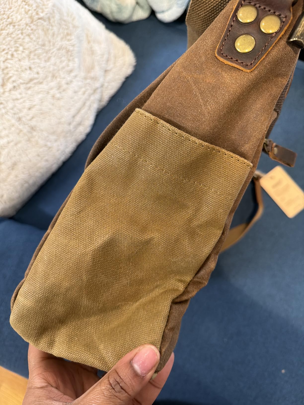 Mens Messenger Bag 15.6 Inch Waterproof Vintage Genuine Leather Waxed Canvas Briefcase Large Leather Computer Laptop Bag Rugged Satchel Shoulder Bag, Brown customer photo 1