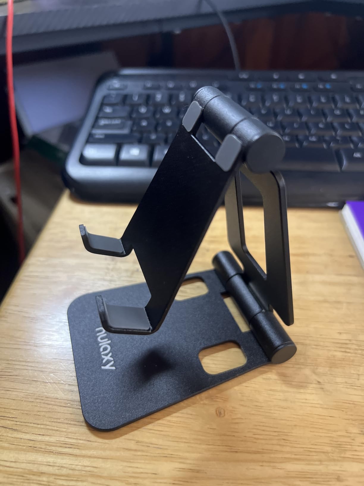 Nulaxy Dual Folding Cell Phone Stand, Fully Adjustable Foldable Desktop Phone Holder Cradle Dock Compatible with iPhone 17 16 15 14 13 12 11 Pro Max Xs Xr X 8, Nintendo Switch, All Phones customer photo 1