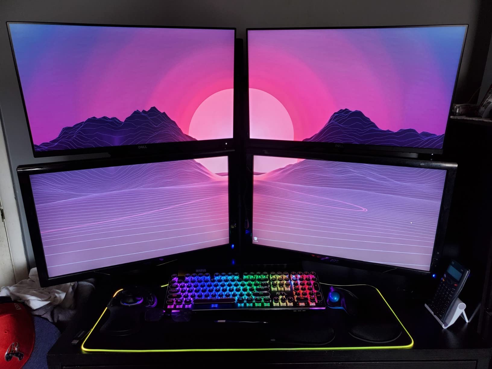 VIVO Black Adjustable Quad Monitor Desk Stand Mount, Free Standing Heavy Duty Glass Base, Holds 4 Screens up to 27 inches, STAND-V004FG customer photo 1