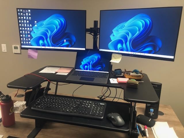 VIVO 42 inch Height Adjustable Stand Up Desk Converter, V Series, Quick Sit to Stand Tabletop Dual Monitor Riser Workstation, Black, DESK-V000VL customer photo 2