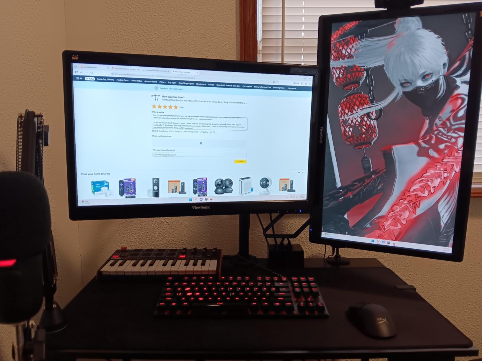 HUANUO Dual Monitor Mount for 2 Monitors up to 32 inches, Heavy Duty Dual Monitor Stand Holds up to17.6lbs, Dual Monitor Arm with Height Adjustable Tilt Swive Rotate, VESA Hole 75mm or 100mm customer photo 1