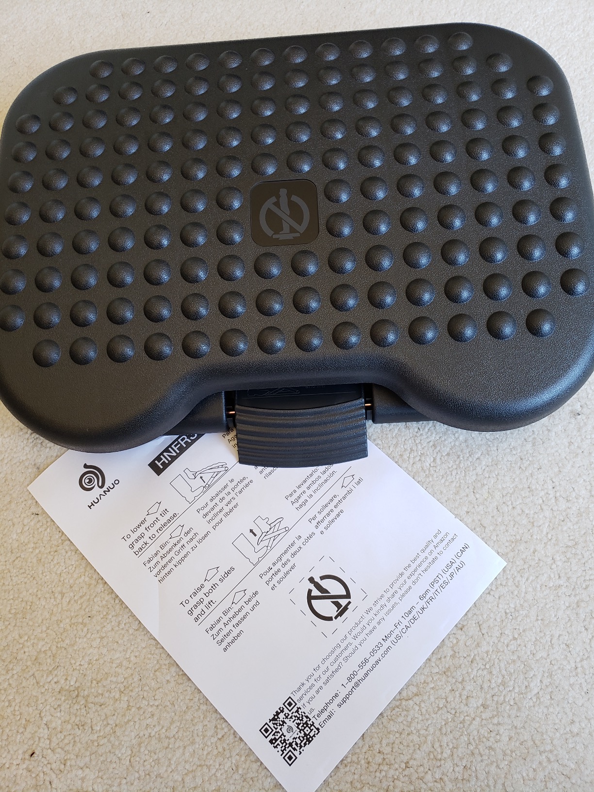 HUANUO Adjustable Desk Footrest, Foot Rest for Under Desk at Work with Massage, Adjustable Foot Stool with 3 Height Position & 30 Degree Tilt Angle Adjustment for Home, Office customer photo 2