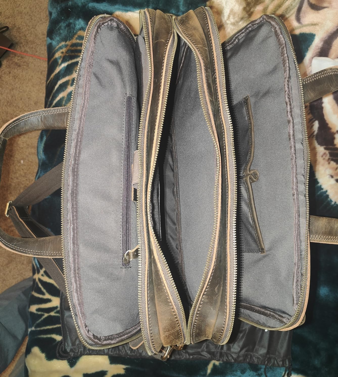 Augus Leather Briefcase for Men 15.6 Inch Laptop Bag Business Travel Large Capacity With Trolley Sleeve YKK Metal Zipper, Brown customer photo 2