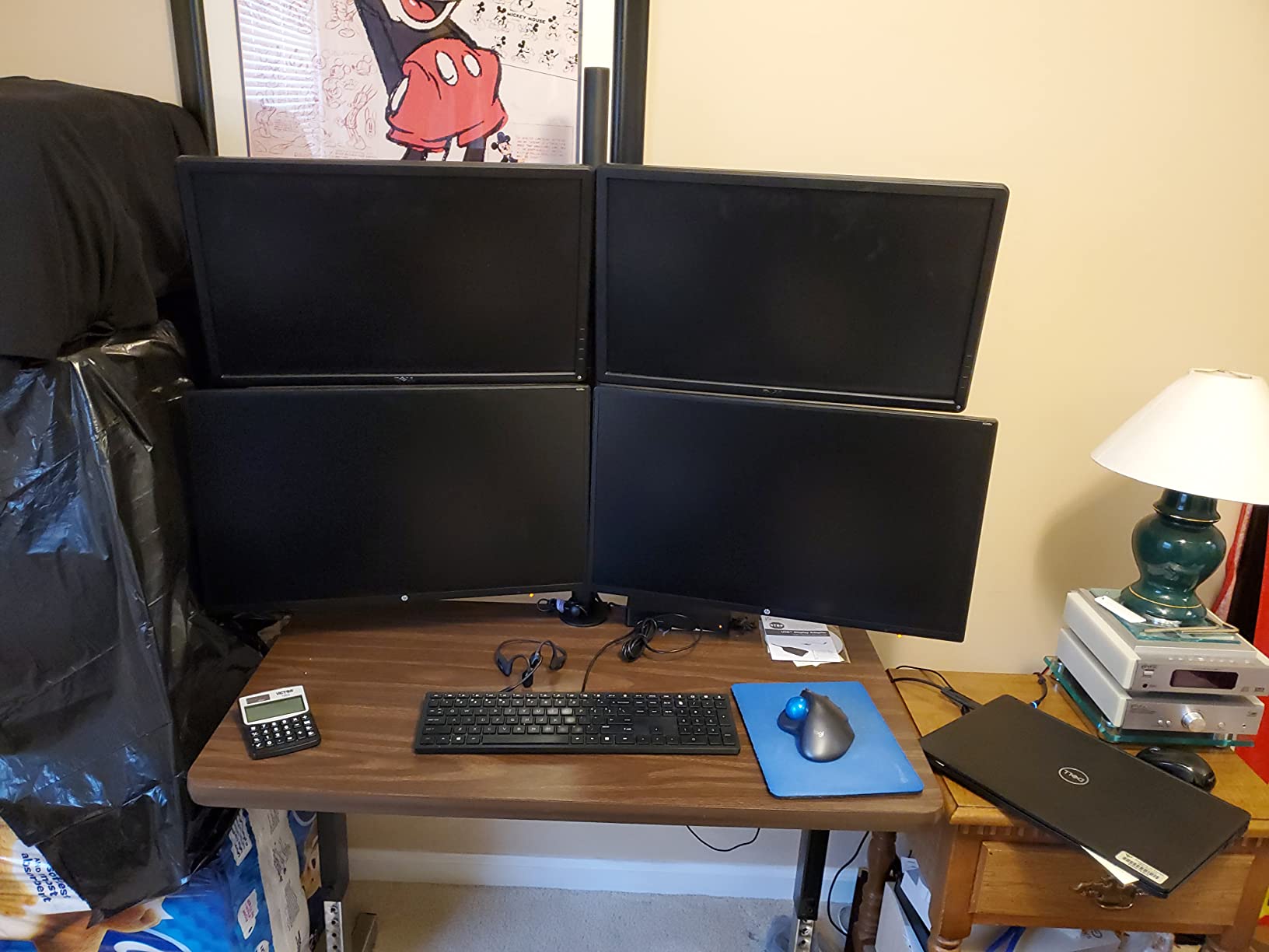 HUANUO Quad Computer Monitor Mount - Heavy Duty LCD Computer 4 Monitor Stand with Full Articulation, Fits Four Screens up to 27 Inches - Each Arm Holds up to 17.6lbs, VESA 75x75-100x100mm customer photo 1