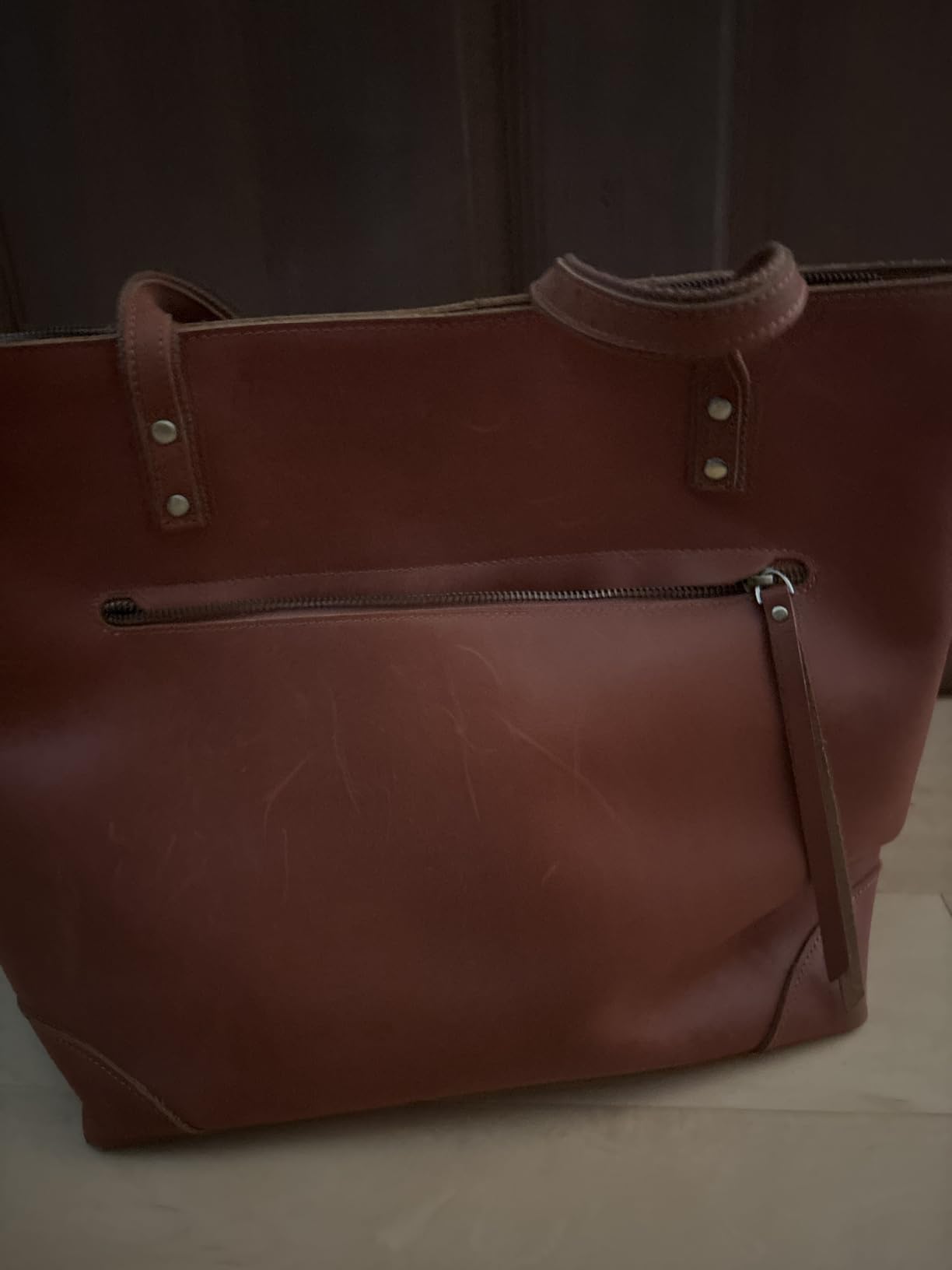 S-ZONE Vintage Genuine Leather Shoulder Bag Work Totes for Women Purse Handbag with Back Zipper Pocket Large customer photo 2