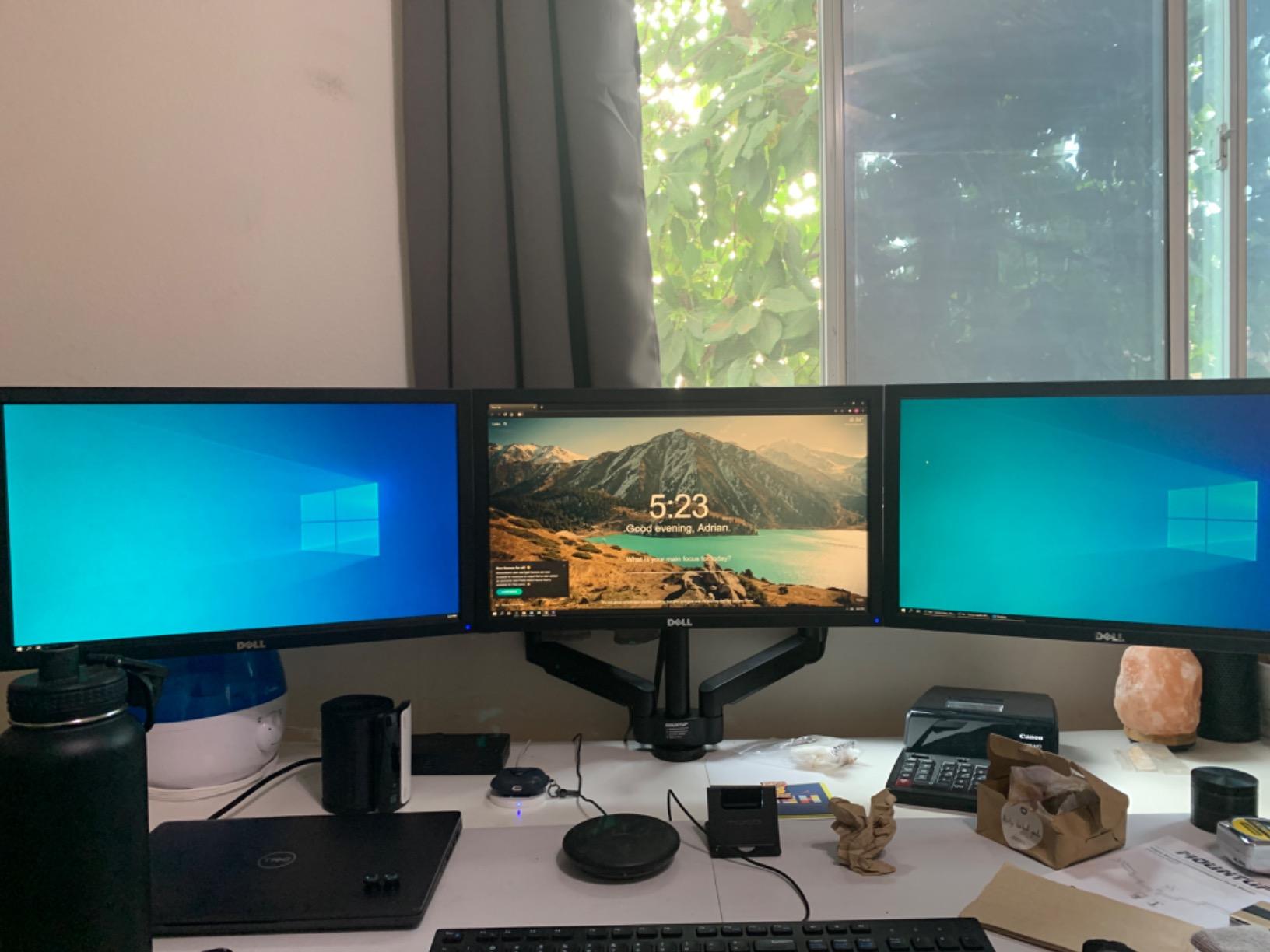 MOUNTUP Triple Monitor Stand Mount - 3 Monitors Desk Mount for Computer Screens Up to 27 inch, Triple Monitor Arm, Heavy Duty Monitors Stand, Each Arm Holds 4.4-19.8 lbs, Black customer photo 2