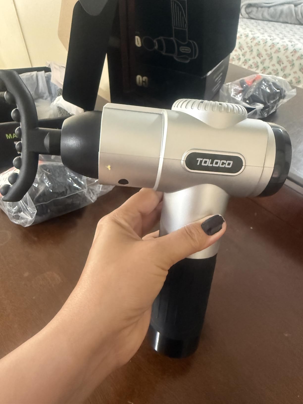 TOLOCO Massage Gun, Deep Tissue Back Massage for Athletes for Pain Relief, Percussion Massager with 10 Massages Heads & Silent Brushless Motor, Valentines Day Gifts for Him Her, Black customer photo 2