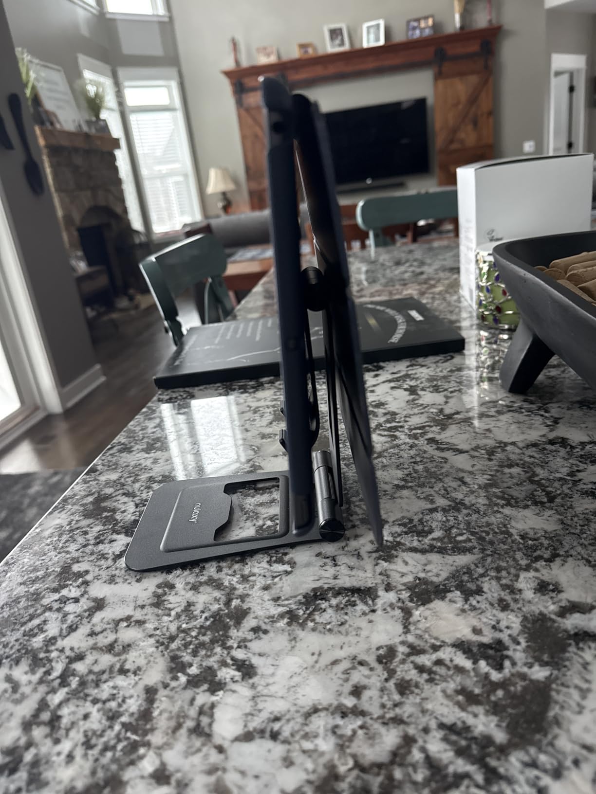 Nulaxy Aluminum Dual Foldable iPad Stand, Fully Adjustable Desktop Tablet Holder, Tablet Accessories for Office Kindle Compatible with Mobile Devices iPad Pro/Air/Mini, iPhone Pro/Max/Plus, Black customer photo 2