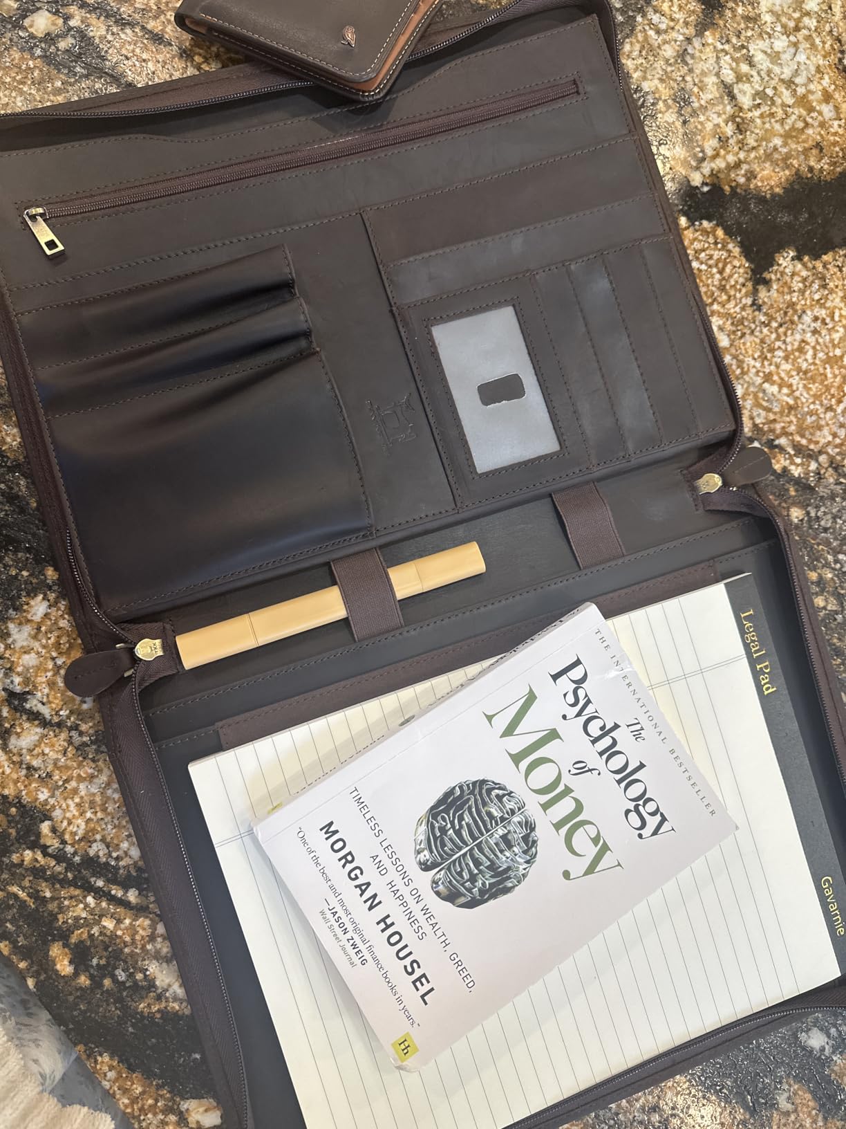Genuine Leather Professional Business Portfolio Padfolio Folder with Zipper for Men and Women,Work Portfolio for Letter Size Notepad, for Meeting and Travel, Oil Wax customer photo 1