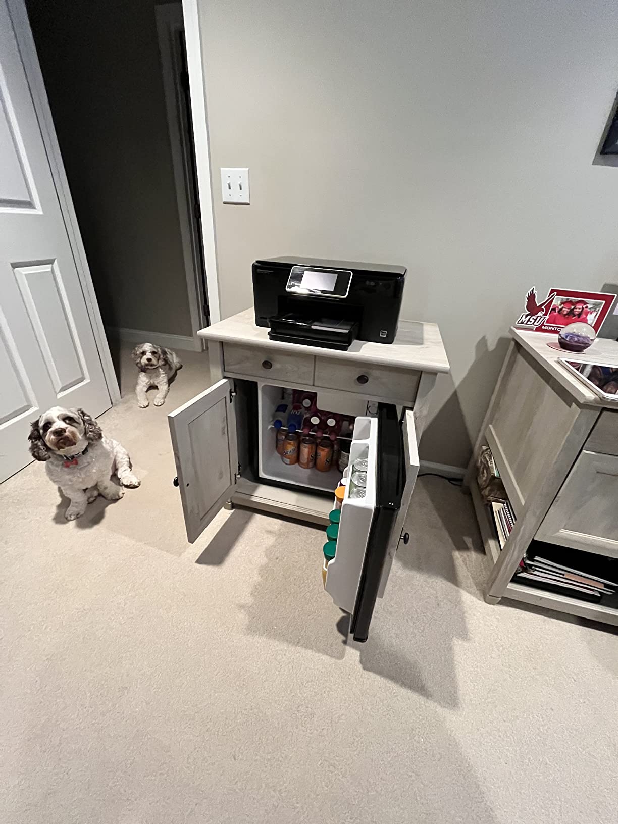Sauder Edge Water L-Shaped Corner Desk with Storage Drawers and Open Shelf, in Chalked Chestnut customer photo 2