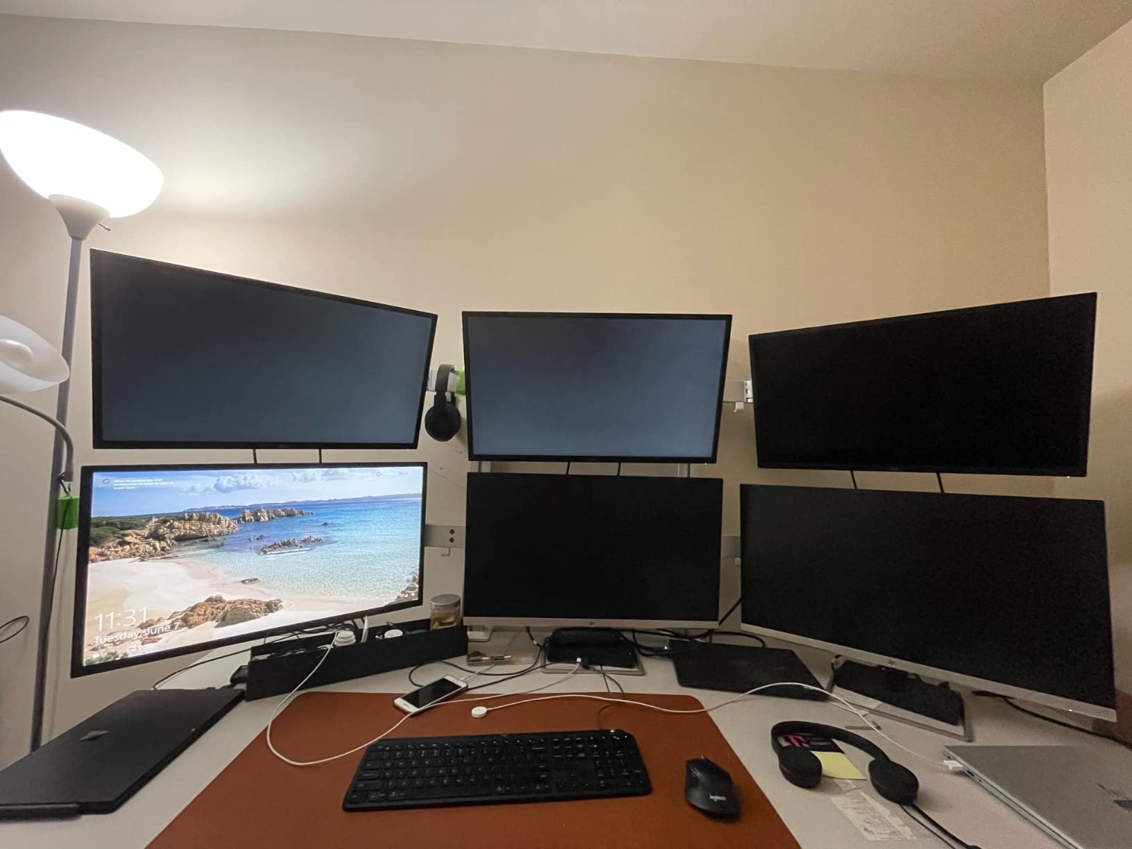 Stand Steady 6 Monitor Mount Desk Setup - Heavy-Duty Height Adjustable Monitor Stand, Swivel Arm with Clamp-On Base, 6 Screen VESA Mount Fits Most LCD/LED Monitors 17-32 in. customer photo 2