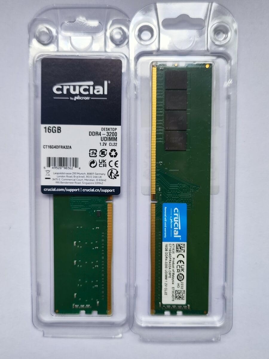 Crucial 32GB DDR4 RAM Kit (2x16GB), 3200MHz (PC4-25600) CL22 Desktop Memory, UDIMM 288-Pin, Downclockable to 2933/2666MHz, Compatible with Intel and AMD Ryzen - CT2K16G4DFRA32A customer photo 1