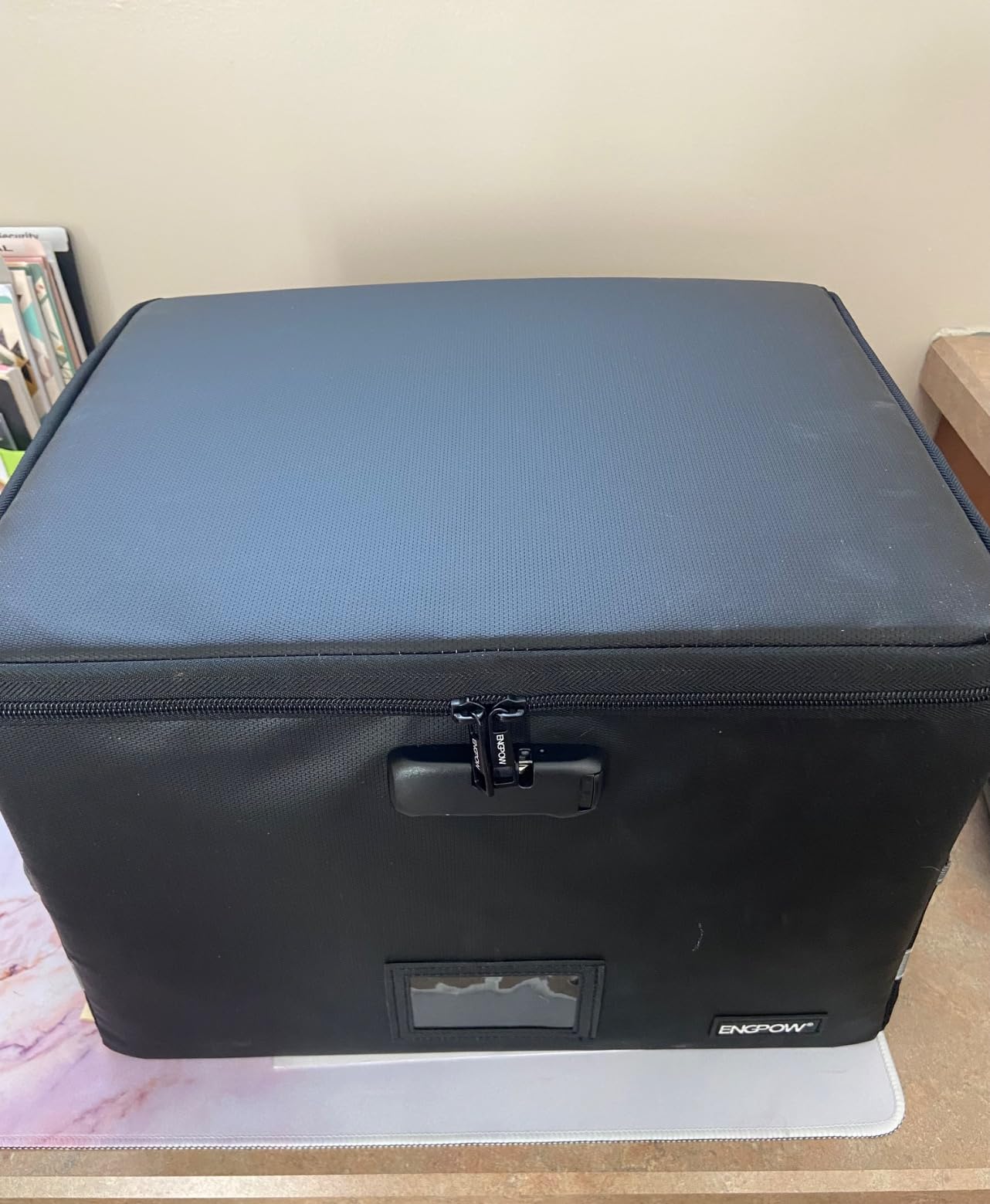 ENGPOW File Box with Lock,Fireproof Document Box with Zipper&Pockets,Collapsible File Organizer Filing Storage Cabinet with Handle,Portable Home Office Safe for Hanging Letter/Legal Folder,Black customer photo 2