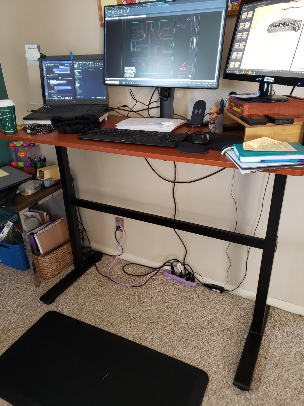 Stand Steady Tranzendesk | 55 Inch Standing Desk with Detachable Wheels | Crank Height Adjustable Sit to Stand Workstation | Modern Ergonomic Desk Supports 3 Monitors (Maple) customer photo 2