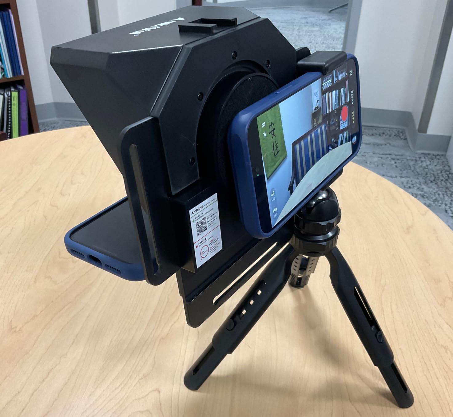 AMBITFUL Teleprompter 7.5'' with Tabletop Tripod for Smartphone and DSLR Camera, Adjustable Phone Clip & Camera Adapting Ring, for Live Streaming, Interviews(Mini Teleprompter Only) customer photo 1