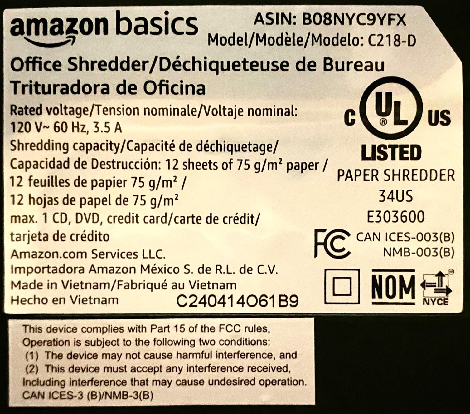 Amazon Basics 12 Sheet High Security Micro Cut Paper, Credit Card and CD Shredder with 6 Gallon Easy Emptying Bin, Casters, Black customer photo 1