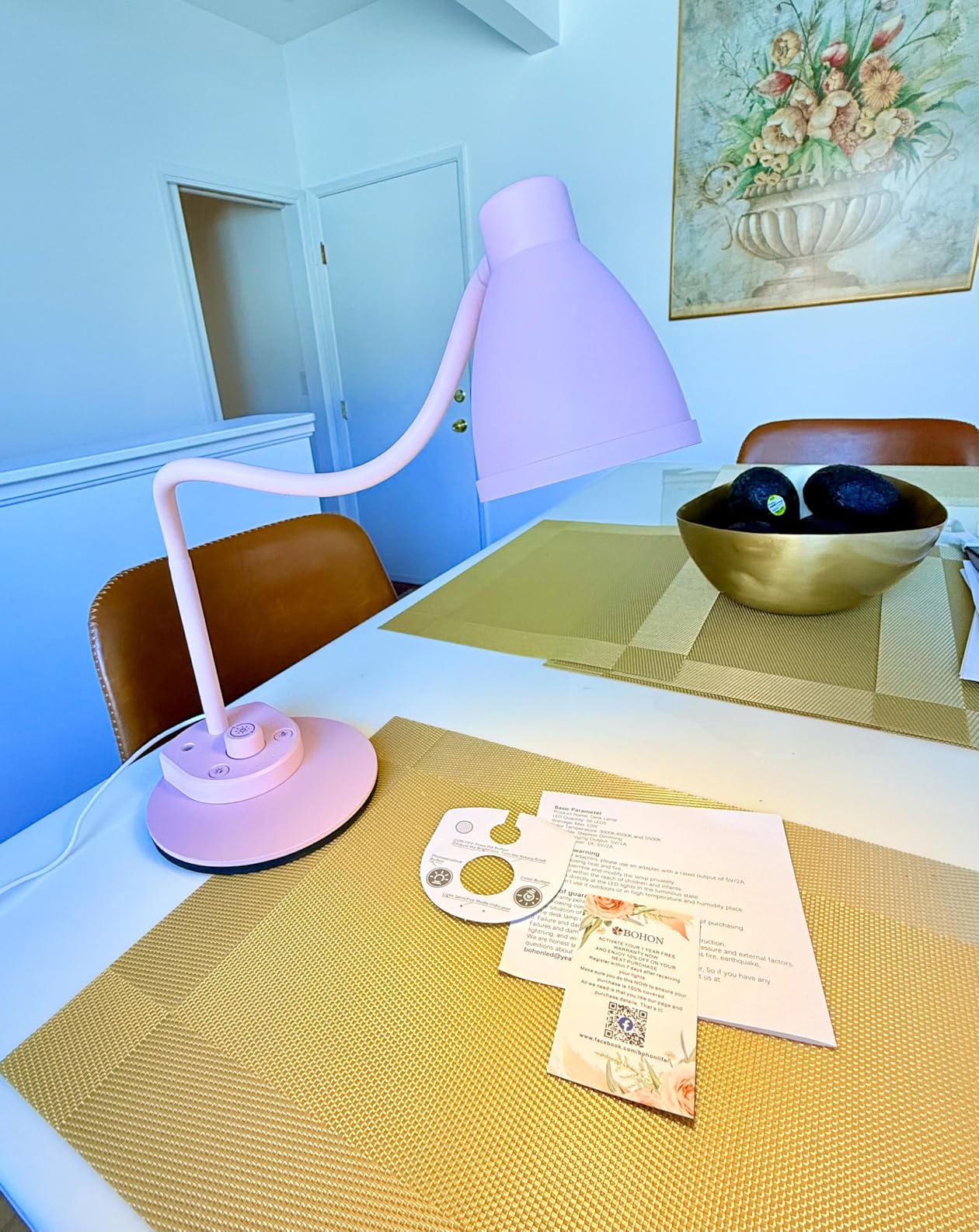 BOHON LED Desk Lamp with USB Charging Port 3 Color Modes Dimmable Reading Light Intelligent Induction Auto Dimming Task Lamp Neck Flexible Table Lamp for Bedside Office, AC Adapter Include customer photo 1