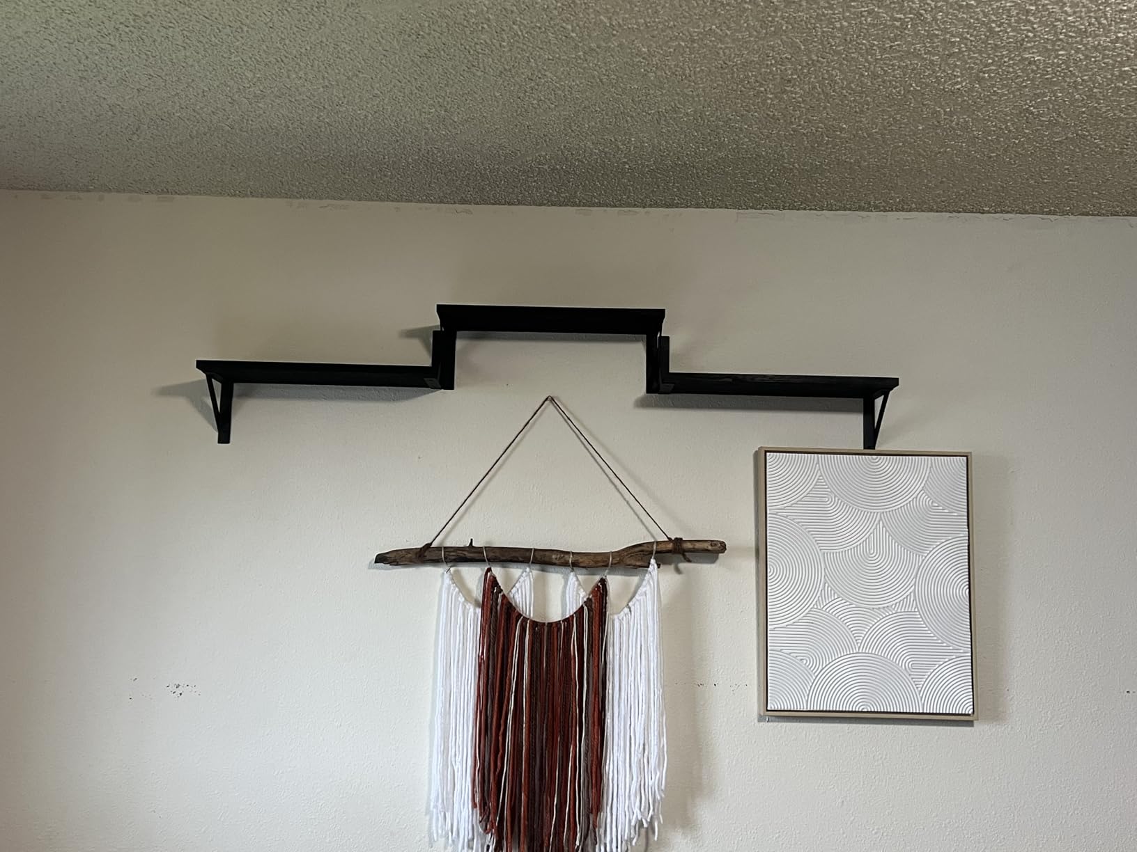 Forbena Rustic Floating Shelves Wall Mounted Set of 3, 17 Inch Natural Wood Wall Shelves, Decor Storage Shelf for Bedroom Bathroom Living Room Office Pictures Plants Books Cats TV (Rustic Brown) customer photo 1