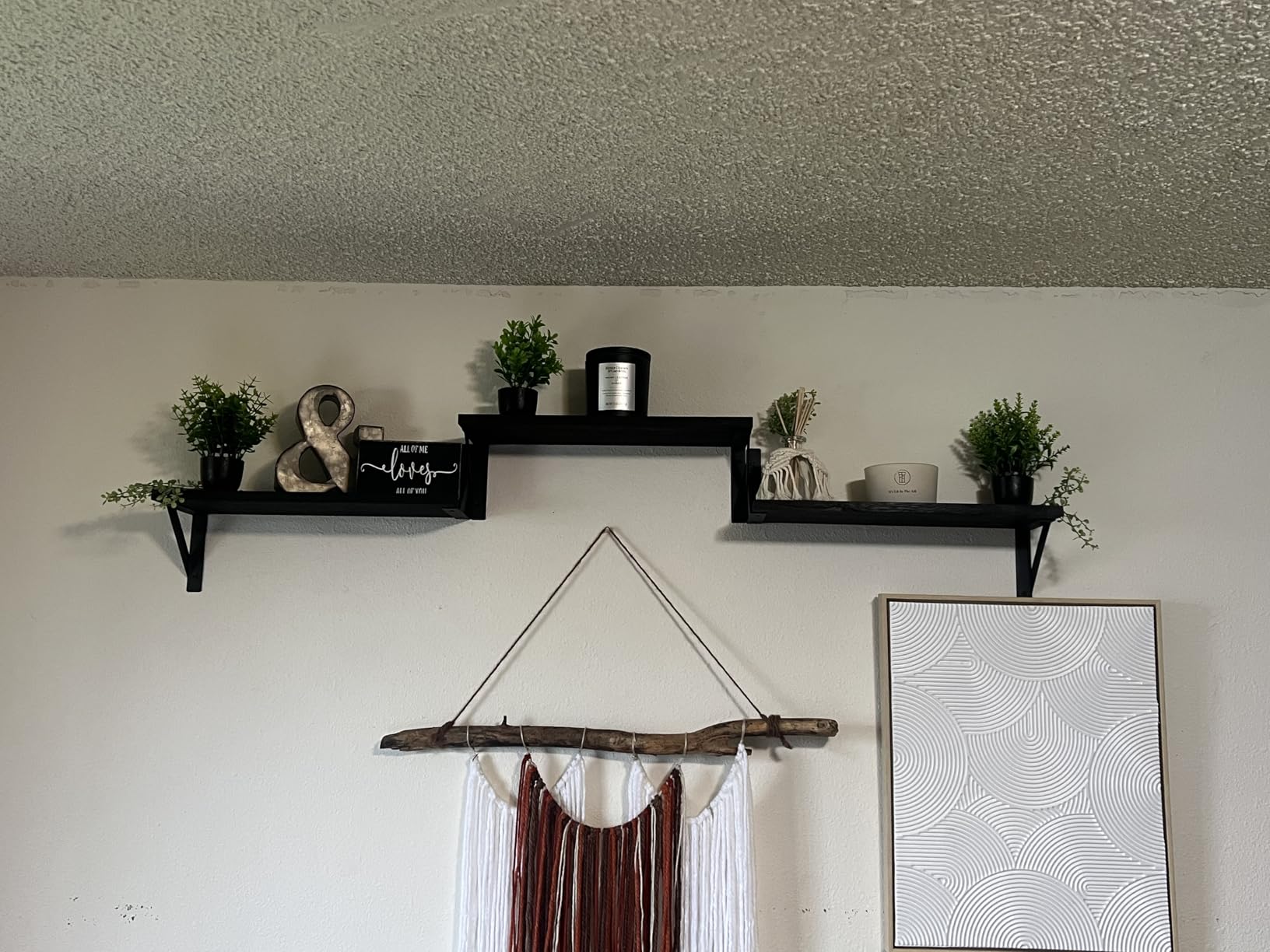 Forbena Rustic Floating Shelves Wall Mounted Set of 3, 17 Inch Natural Wood Wall Shelves, Decor Storage Shelf for Bedroom Bathroom Living Room Office Pictures Plants Books Cats TV (Rustic Brown) customer photo 2