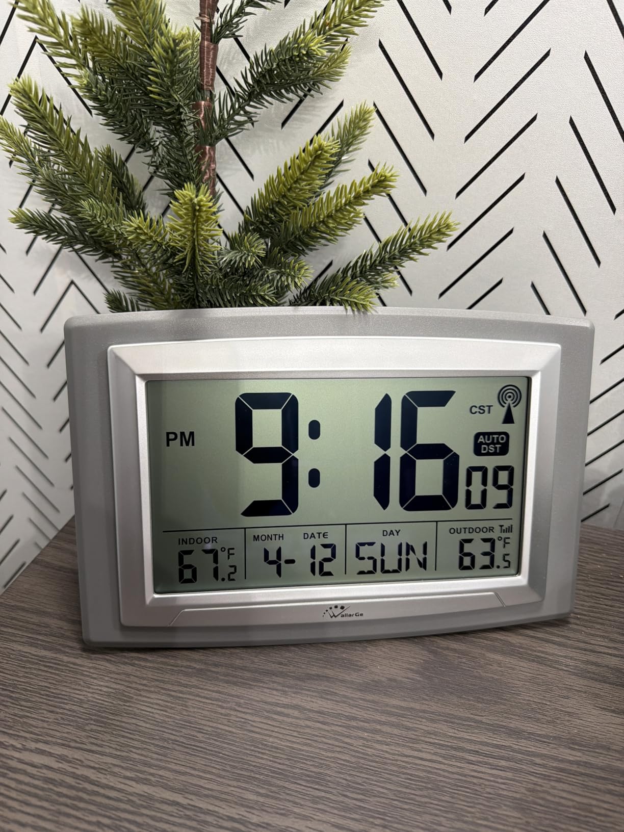 WallarGe Atomic Clock with Outdoor and Indoor Temperature - 12.5 Inch Self-Setting Digital Clock Large Display, Battery Operated Wall Clocks or Desk Clocks for Bedroom, Livingroom, Office customer photo 1