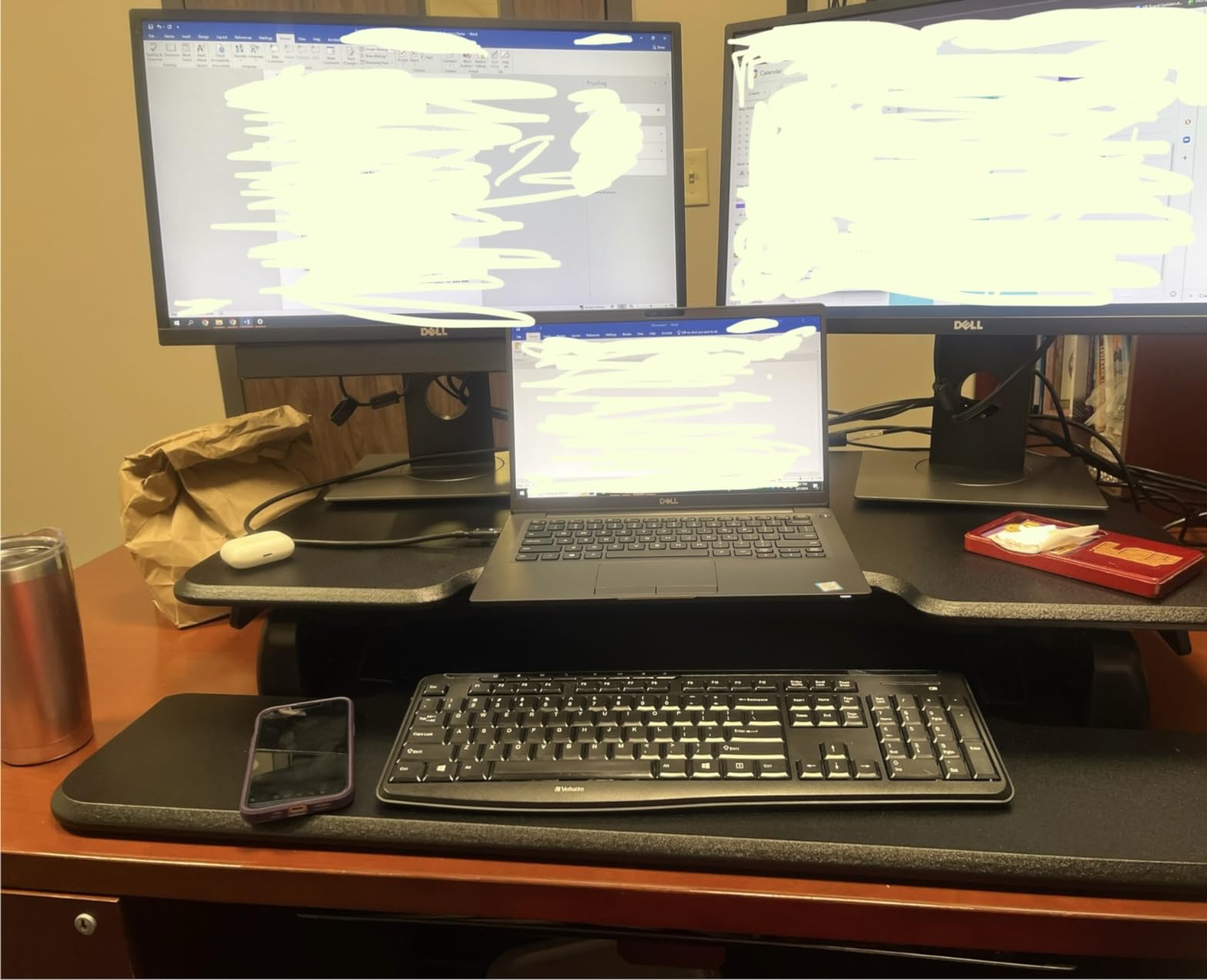 VariDesk Essential 36 - Two-Tier Standing Desk Converter for Monitor & Accessories - Height Adjustable Sit Stand Desk Riser customer photo 1
