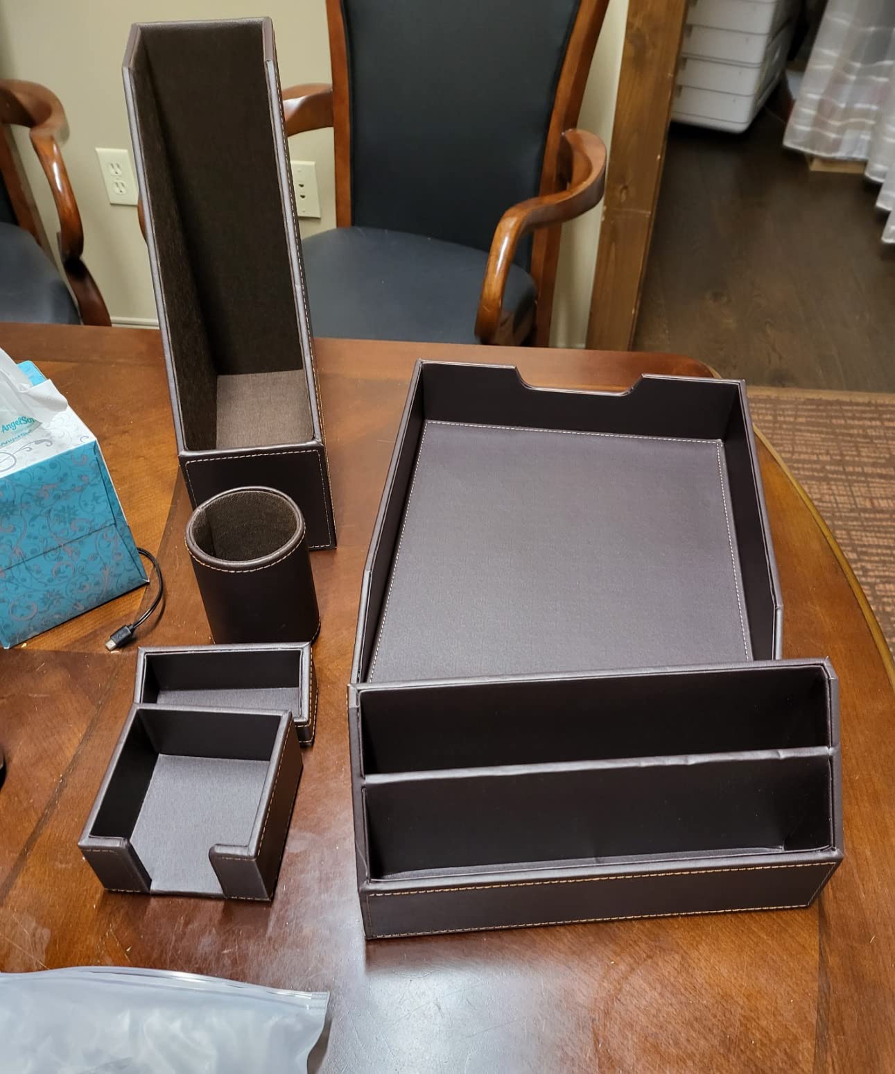 Desk Accessories and Workspace Organizers, 6 PCS Office Supplies Organization Set- Pencil Cup, Business Card Holder, Sticky Note Dispenser, Mail Sorter, Letter Tray, Files Holder, Desktop Caddy customer photo 2