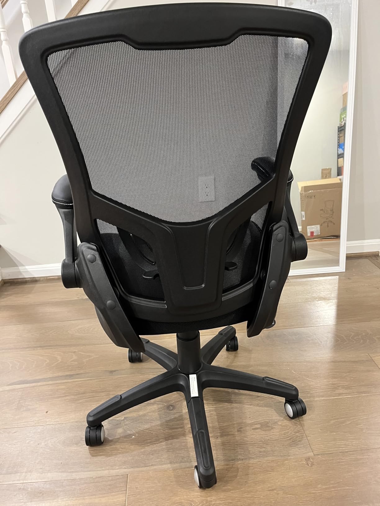 Office Chair Ergonomic Desk Chair, Computer PU Leather Home Office Chair, Swivel Mesh Back Adjustable Lumbar Support Flip-up Arms Executive Task Chair customer photo 2