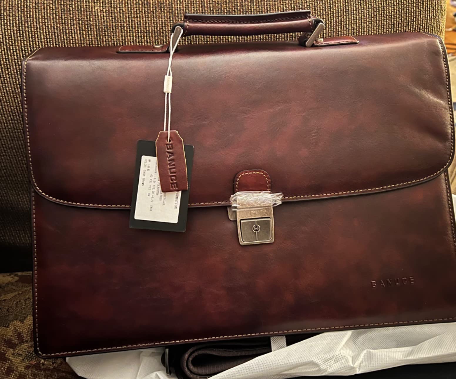 Banuce Vintage Full Grain Italian Leather Briefcase for Men 15.6 Inch Lawyer Briefcase with Lock Legal Attorney Bag with Luggage Strap Gradient Brown customer photo 1