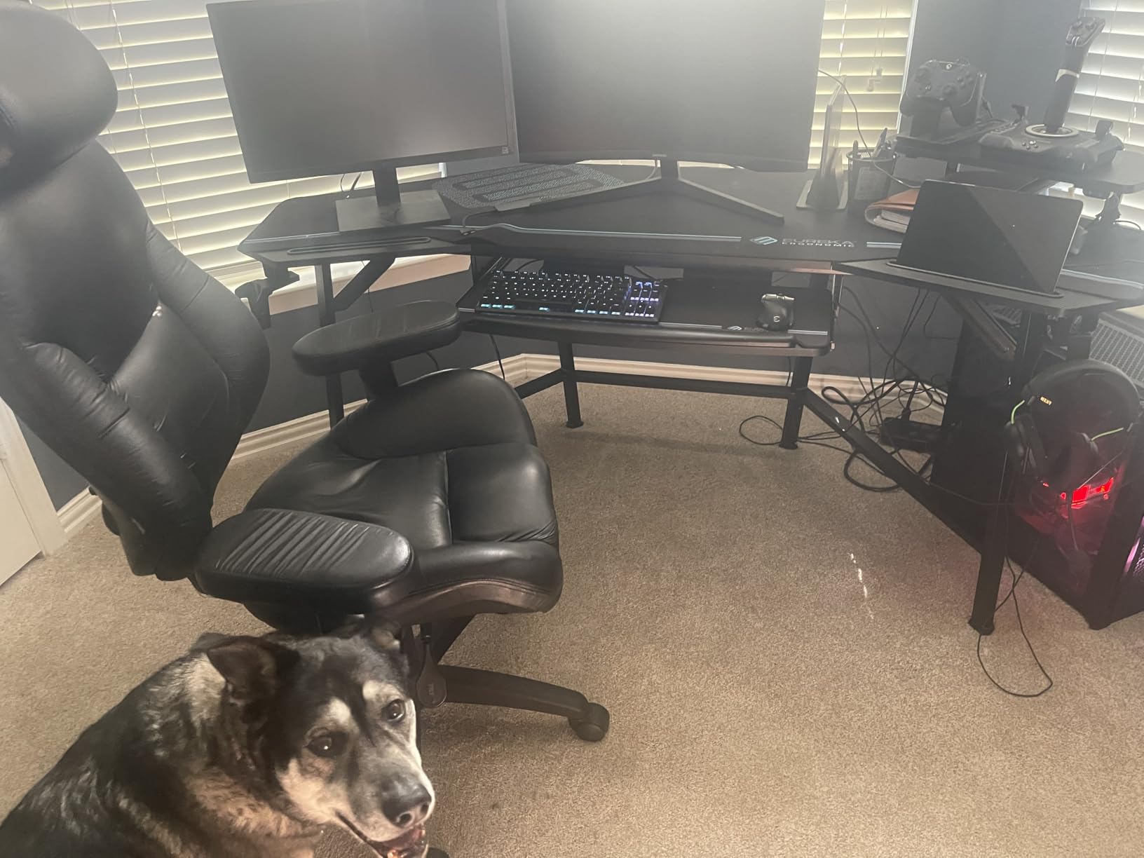 EUREKA ERGONOMIC Aero 72 Inch Gaming Desk with Keyboard Tray, Large Computer Desk Led Lights, Wing-Shaped Monitor Stand Dual Headphone Hanger Cup Holder for Studio,Streamer,Live,Black customer photo 1