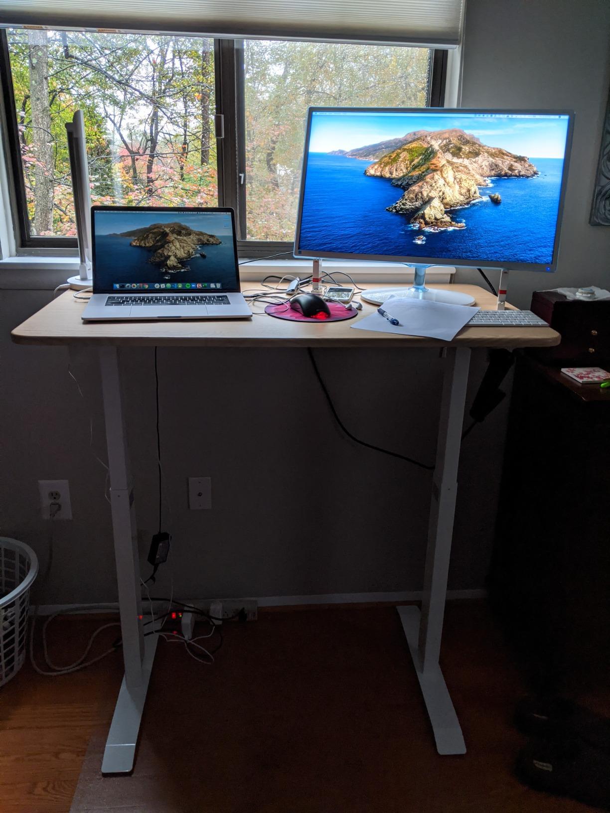 UNICOO Crank Adjustable Height Standing Desk, Game Table, Home Office Table, Computer Desk with USB and Wireless Charger (NTCSET-01-White - M2) customer photo 2