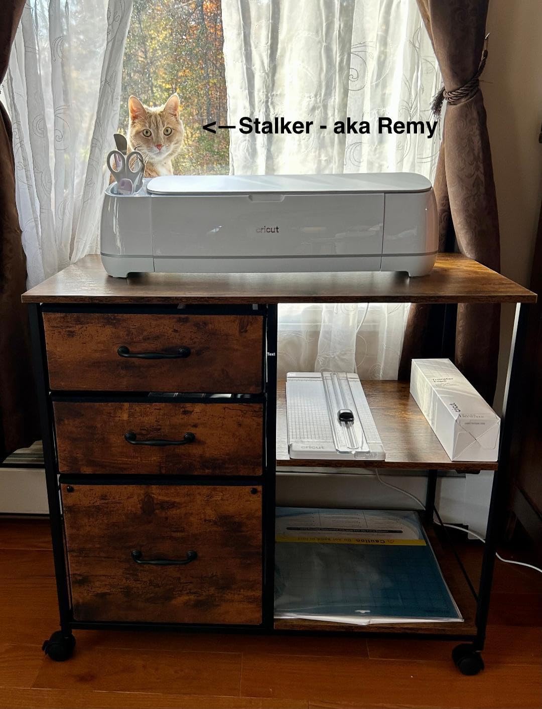 DEVAISE 3 Drawer Mobile File Cabinet, Rolling Printer Stand with Open Storage Shelf, Fabric Lateral Filing Cabinet fits A4 or Letter Size for Home Office, Rustic Brown Wood Grain Print customer photo 2