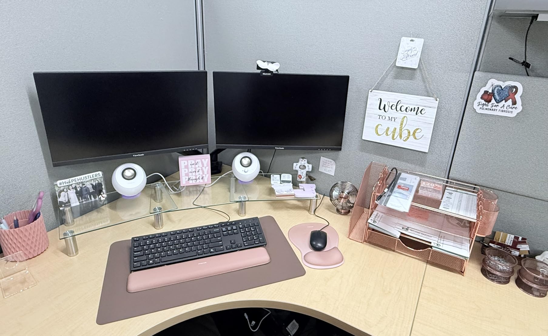 Hemudu Dual Monitor Stand -Adjustable Length and Angle Dual Monitor Riser, Desktop Organizer for PC, Computer, Laptop (Clear) customer photo 2