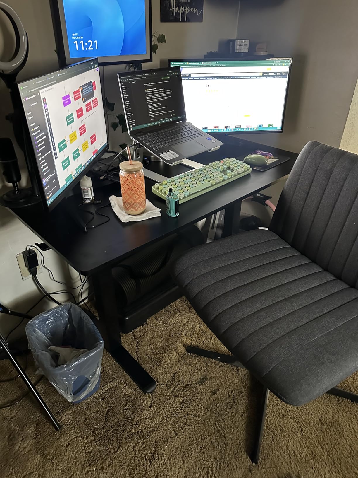 ErGear Height Adjustable Electric Standing Desk, 48 x 24 Inches Sit Stand up Desk, Memory Computer Home Office Desk, Vintage Brown customer photo 1