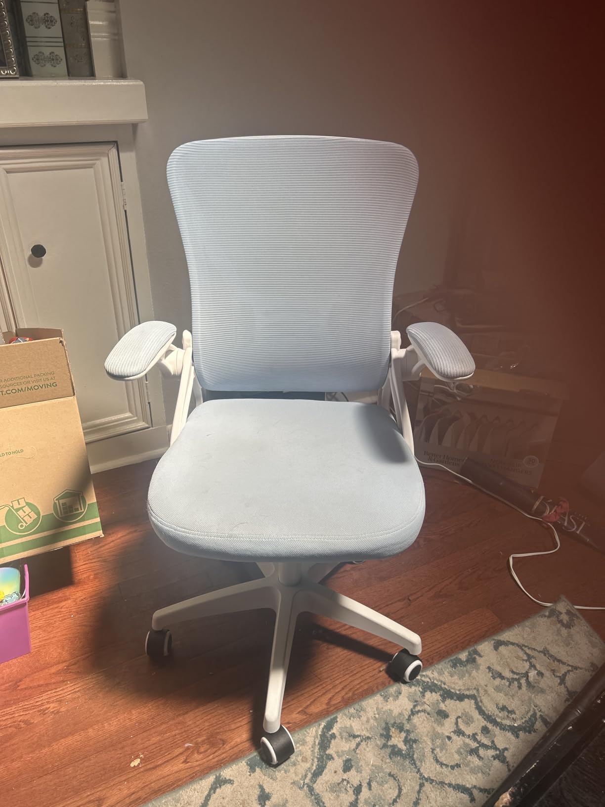naspaluro Ergonomic Office Chair, Mid Back Desk Chairs with Adjustable Height, Swivel Chair with Flip-Up Arms and Lumbar Support, Breathable Mesh Computer Chair for Home/Study/Working, Dark Black customer photo 1