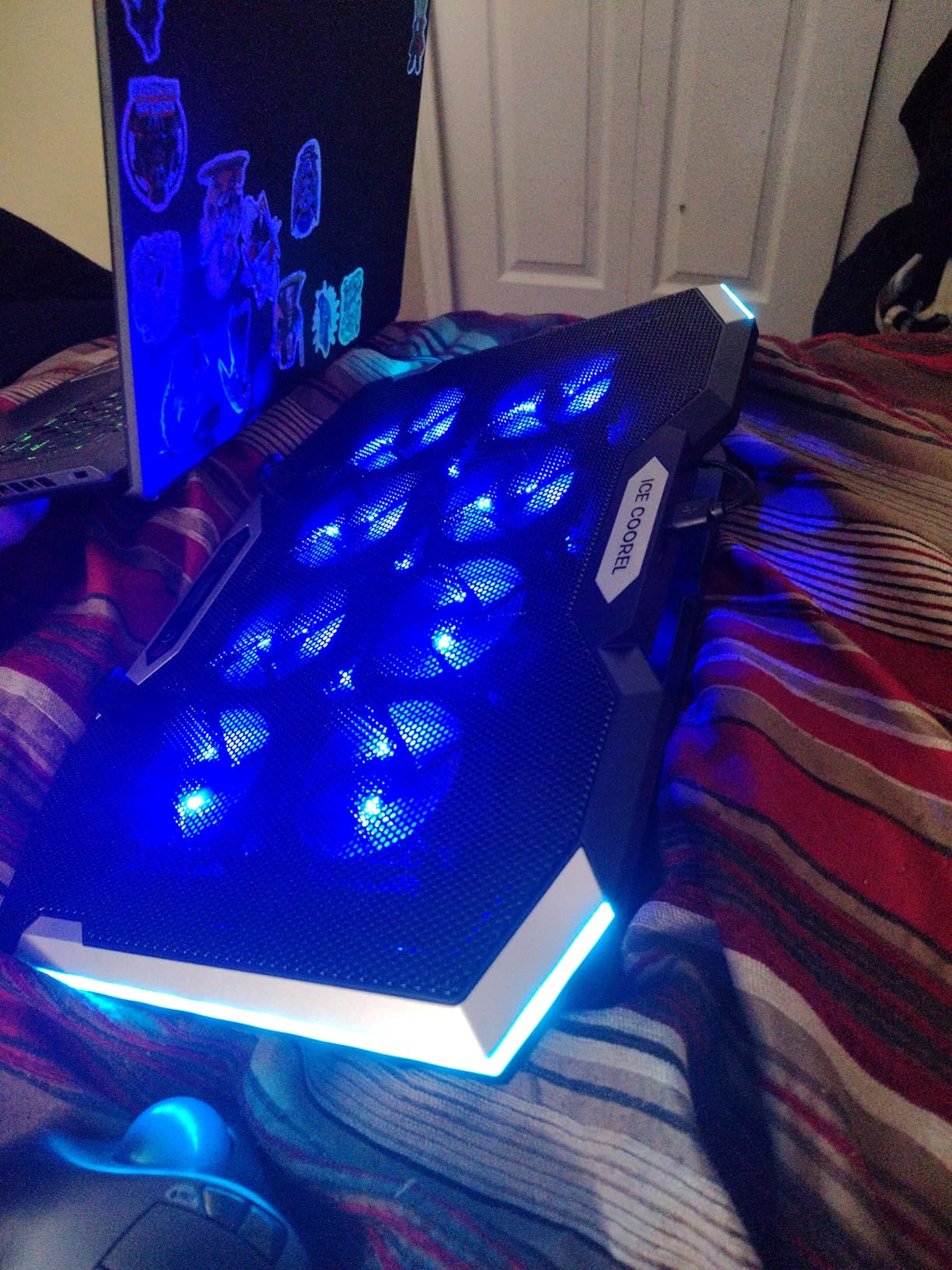 ICE COOREL Gaming Laptop Cooling Pad with 8 Cooling Fans, Laptop Fan Cooler Pad for 15-17.3 Inch, Notebook Cooler Stand with 6 Height Adjustable, RGB Cooling Pad with Two USB Port + Phone Stand customer photo 1