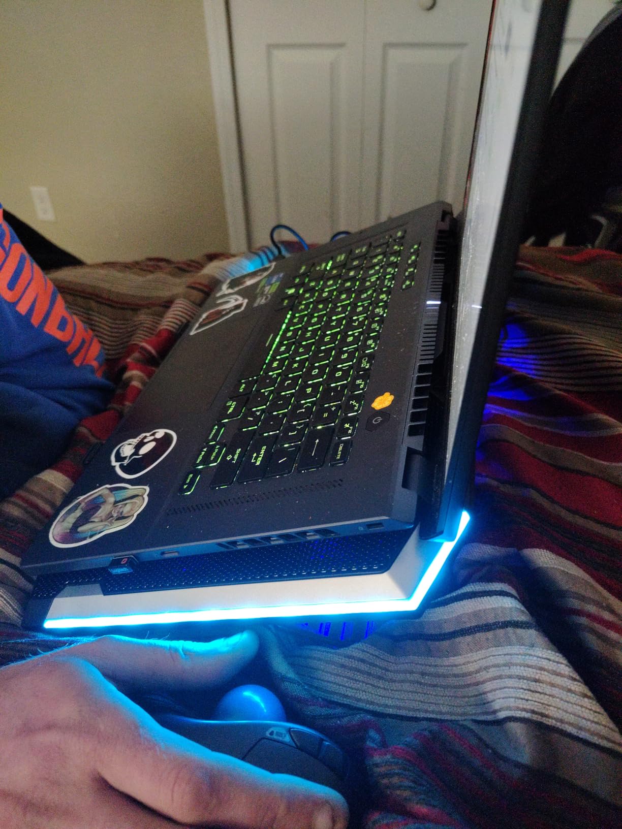 ICE COOREL Gaming Laptop Cooling Pad with 8 Cooling Fans, Laptop Fan Cooler Pad for 15-17.3 Inch, Notebook Cooler Stand with 6 Height Adjustable, RGB Cooling Pad with Two USB Port + Phone Stand customer photo 2
