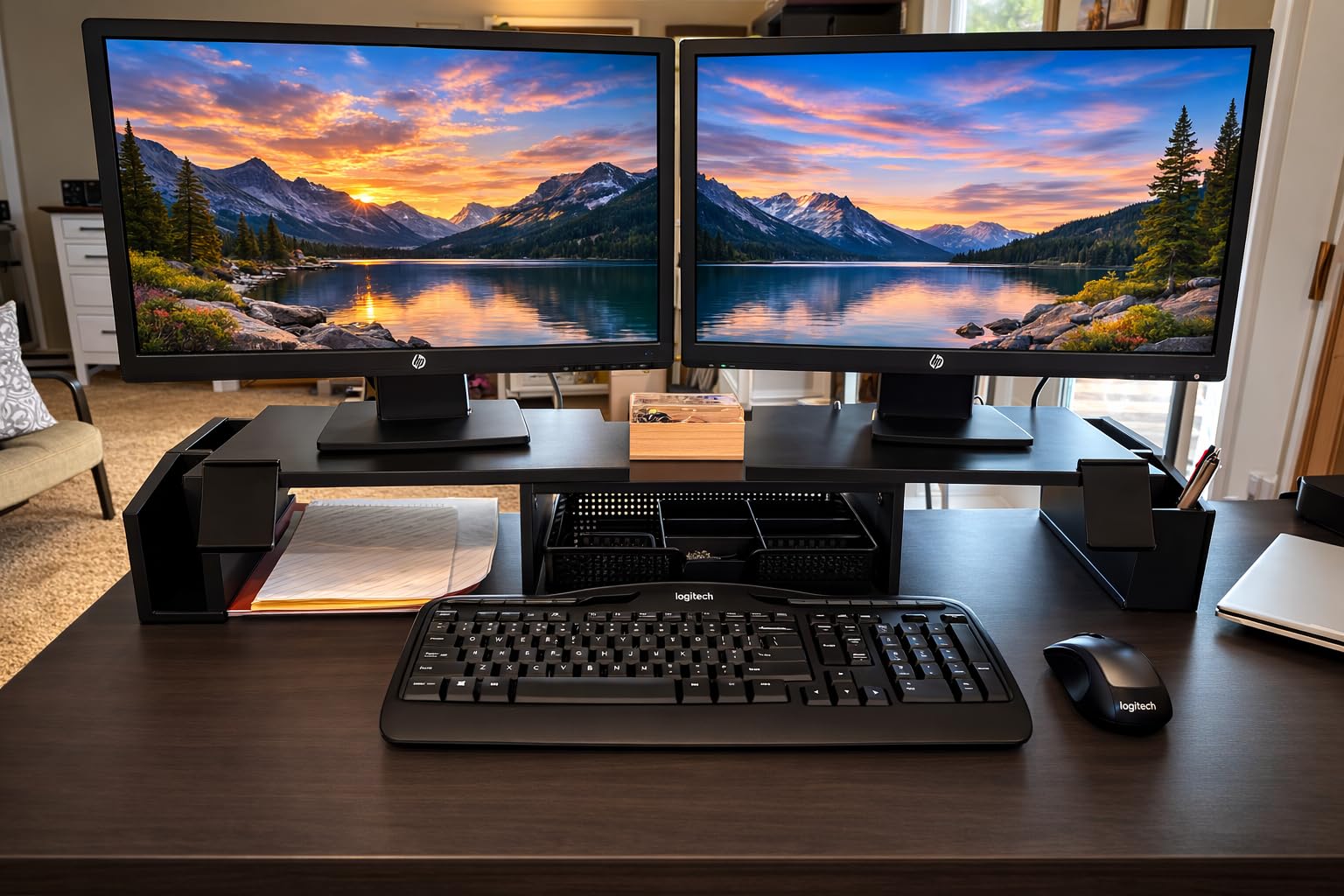 Simple Houseware Desk Dual Monitor Stand Riser with Drawer, Black customer photo 1