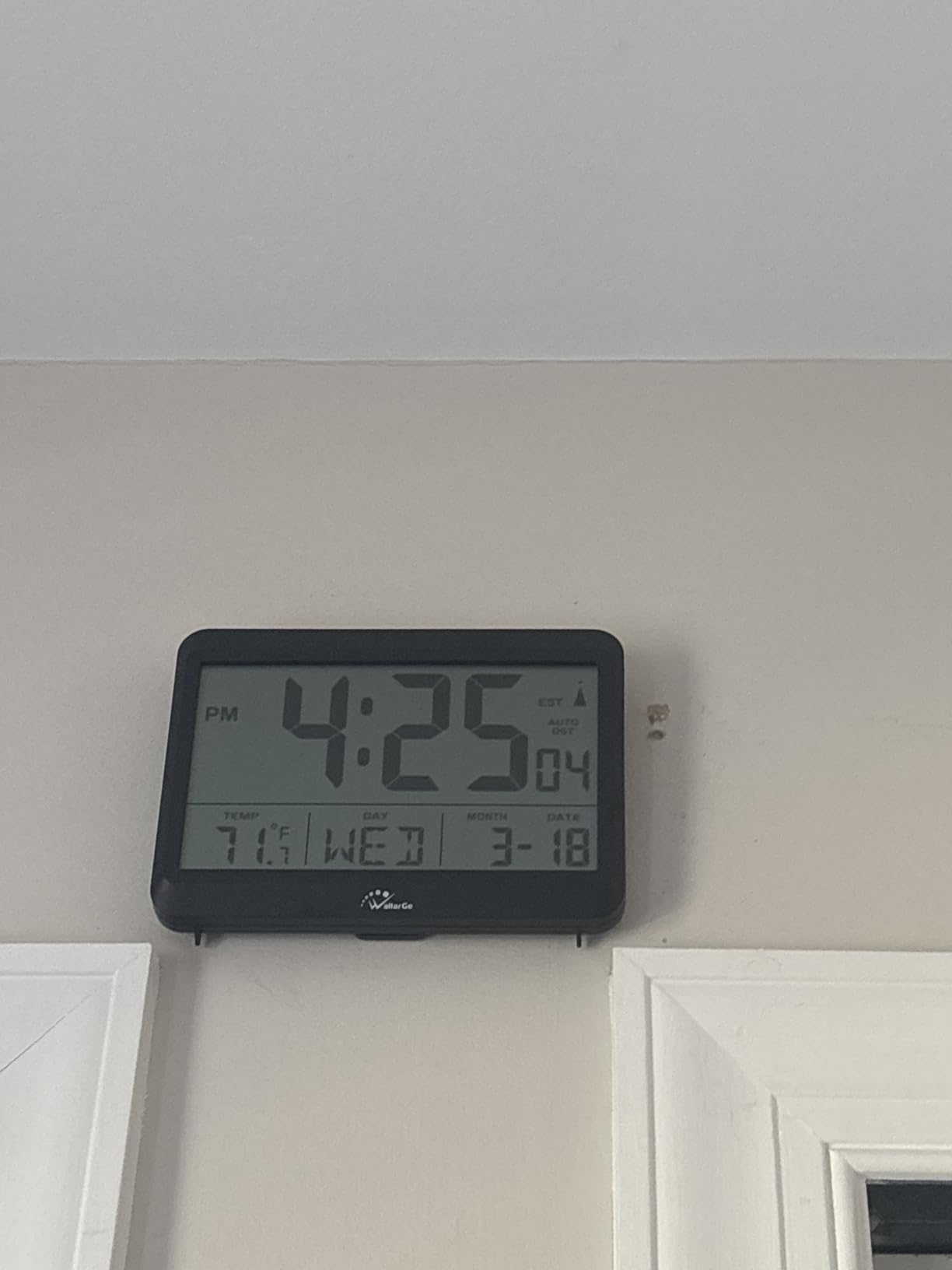 WallarGe Atomic Digital Wall Clock Battery Operated, Self-Setting, Large Display with Temperature, Date, Day of The Week, Silent Wall Mount Digital Clock, 4 Time Zones, DST customer photo 2