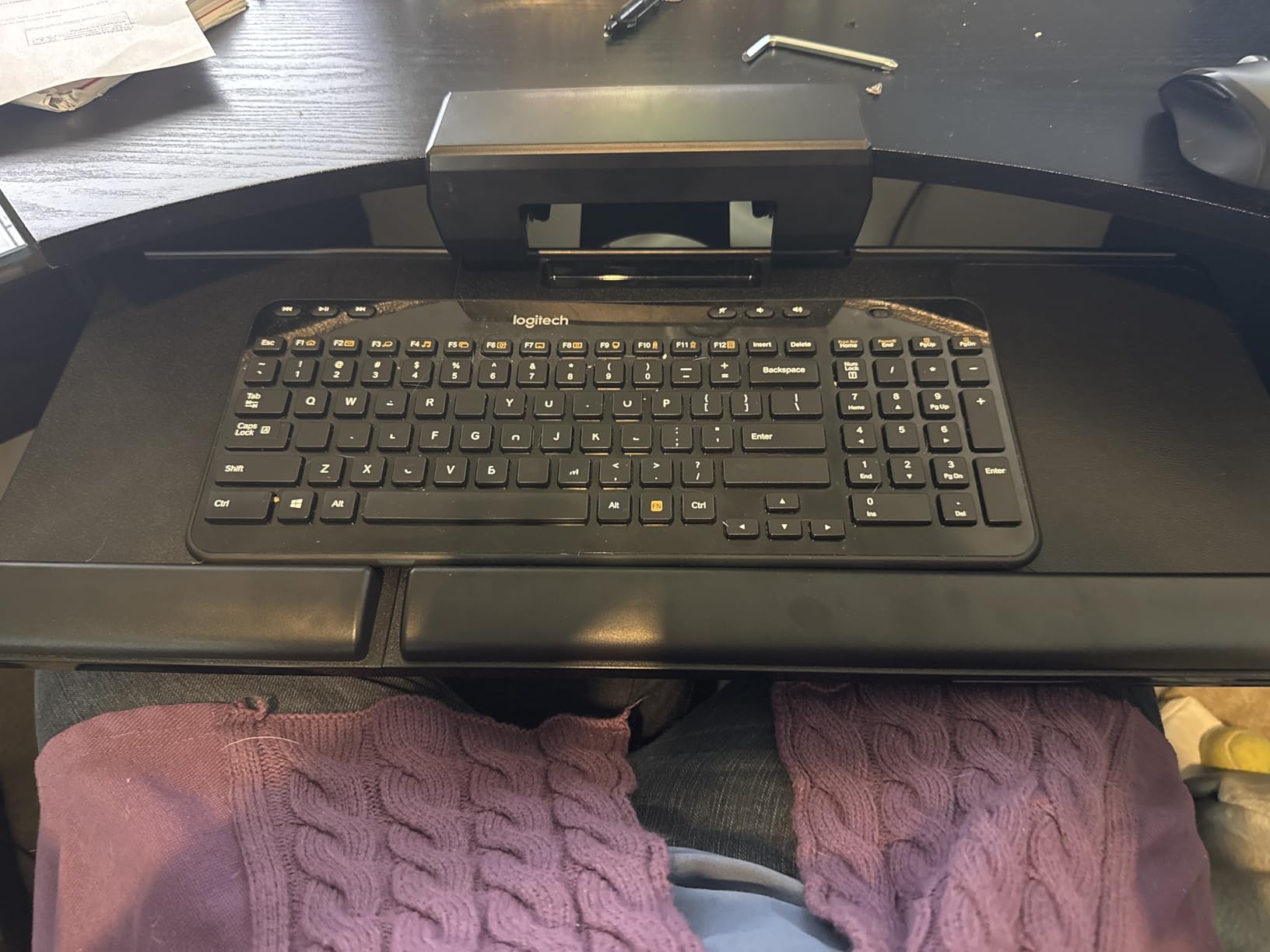 Klearlook Upgraded Ergonomic Keyboard Tray Under Desk, Adjustable Sliding Keyboard Platform Holder, Keyboard Stand with Wrist Rest & Storage Drawer for Home, Office and Gaming, 24.4