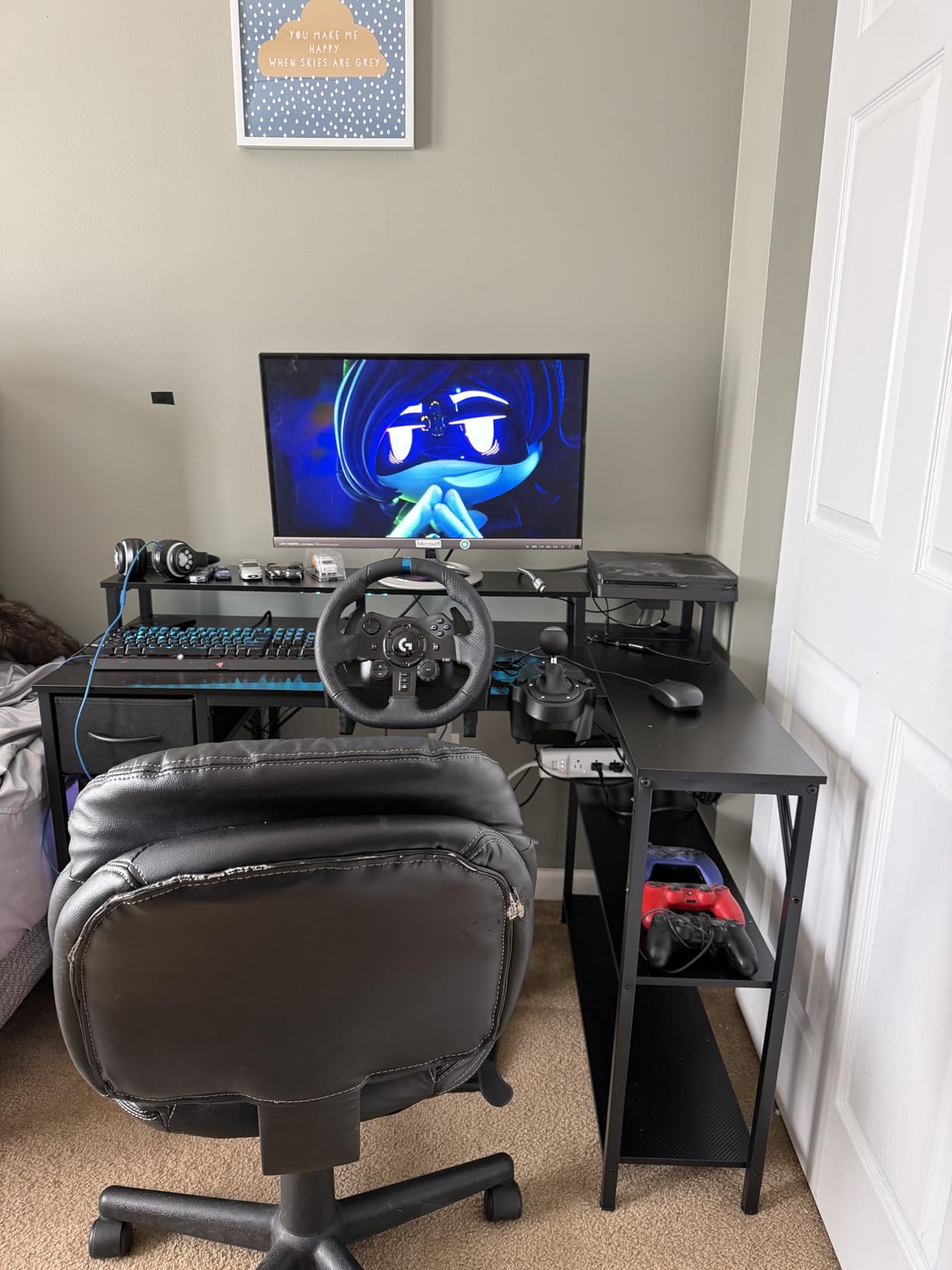 SUPERJARE 53 inch Reversible L Shaped Desk with LED Lights & Power Outlets, Computer Desk with Shelves & Monitor Stand, Gaming Desk with Drawer, Home Office Desk Corner Desk, Rustic Brown customer photo 1