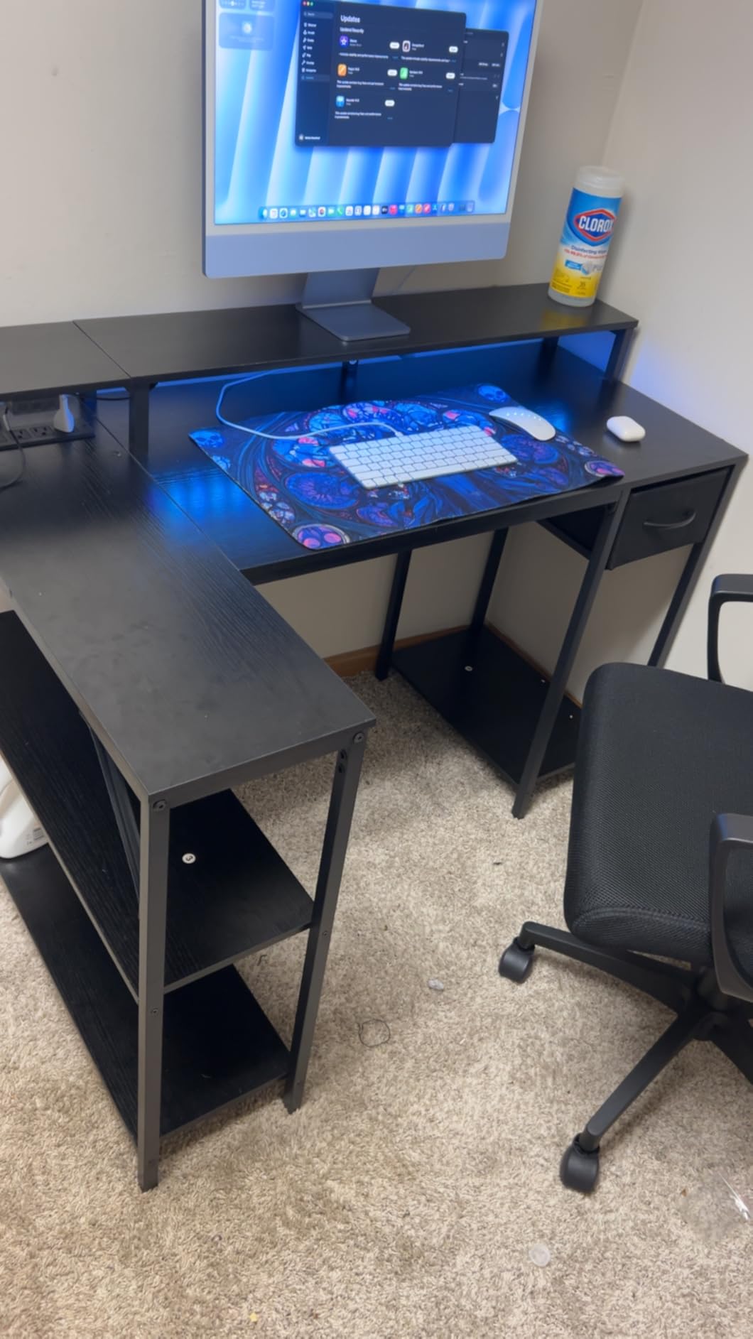 SUPERJARE 53 inch Reversible L Shaped Desk with LED Lights & Power Outlets, Computer Desk with Shelves & Monitor Stand, Gaming Desk with Drawer, Home Office Desk Corner Desk, Rustic Brown customer photo 2