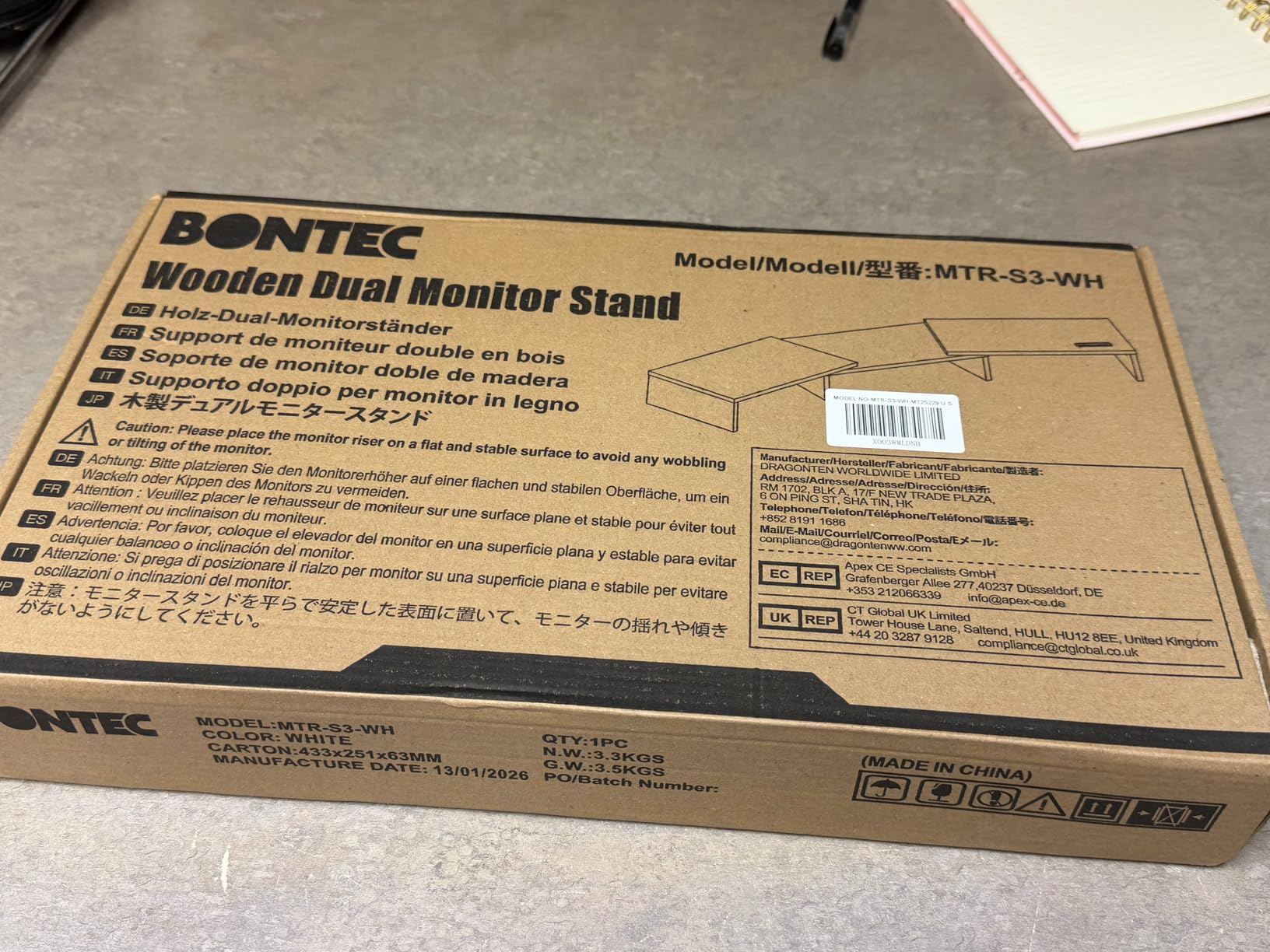 BONTEC Dual Monitor Stand Riser with Smartphone Holder, Adjustable Length & Swivel Angle, Ergonomic Wooden Desktop Organizer for PC Monitor, Laptop, Printer, Large Storage, White customer photo 2