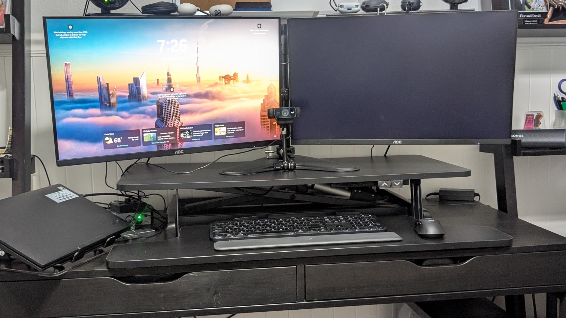 VIVO 36 inch Electric Motor Desk Converter, Height Adjustable Riser, Sit to Stand Dual Monitor and Laptop Workstation with Wide Keyboard Tray, Black, DESK-VE36B customer photo 1