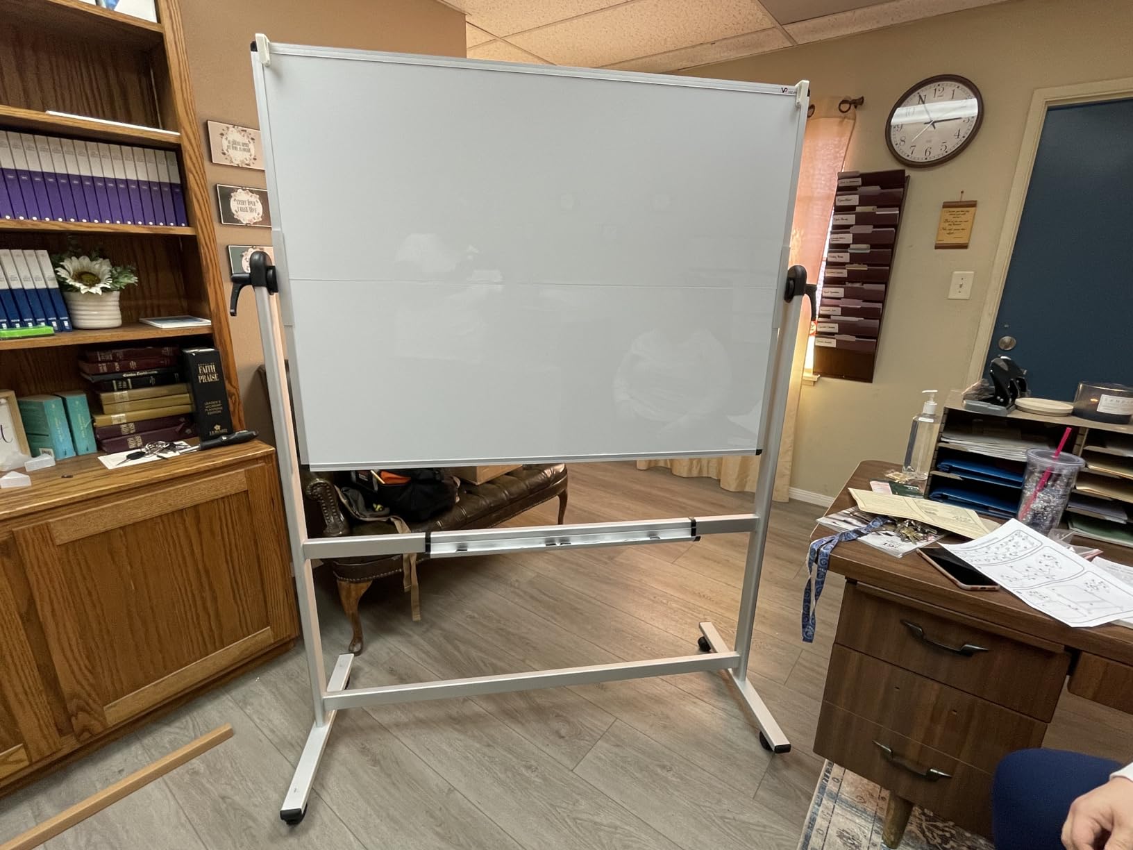 VIZ-PRO Double-Sided Mobile Whiteboard, 48 x 36 Inches, Magnetic Rolling Dry Erase White Board on Wheels with Aluminium Frame and Stand customer photo 2